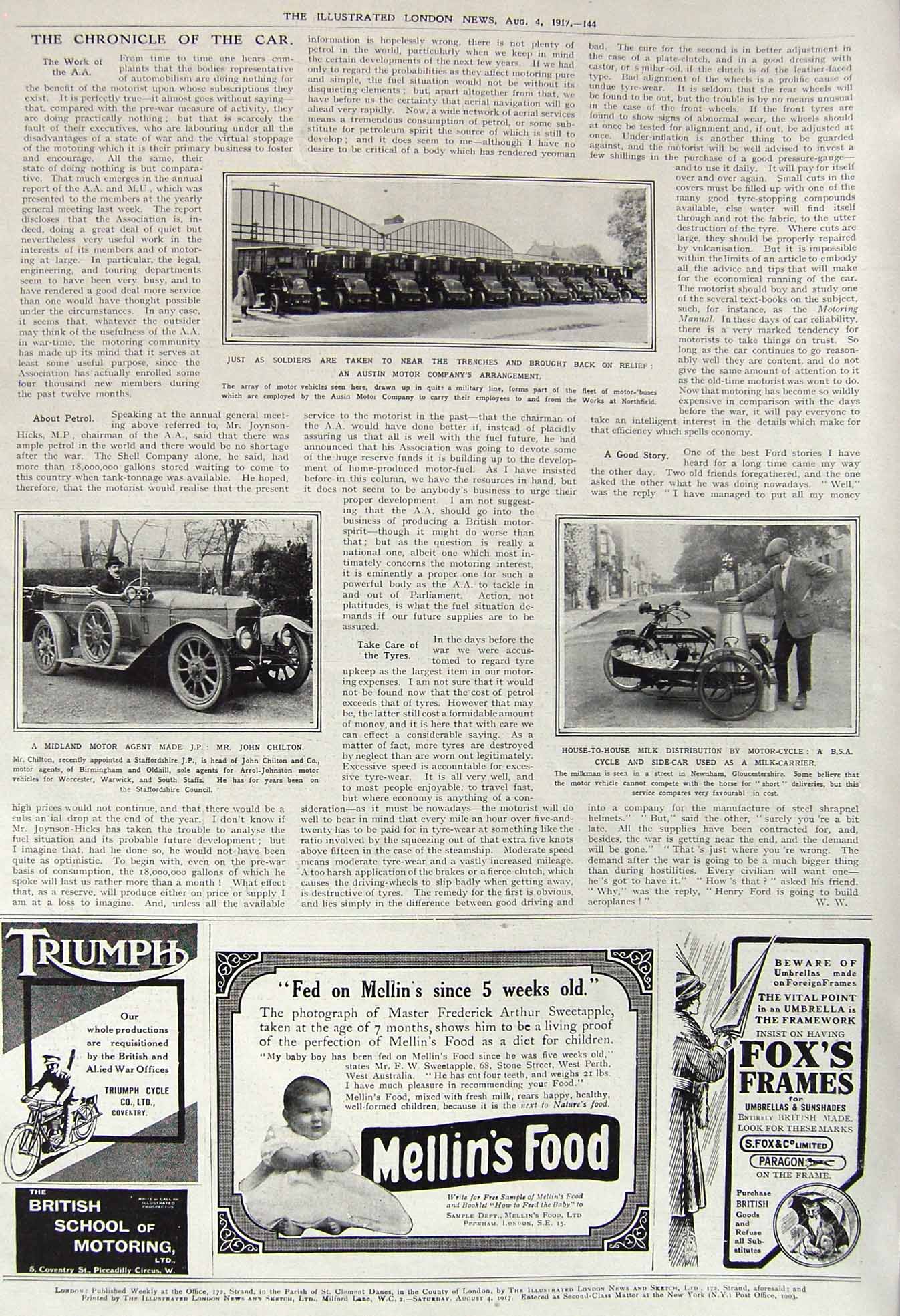 Old Vintage Print 1917 Austin Motor Buses Work Northfield Chilton Cycle 20th