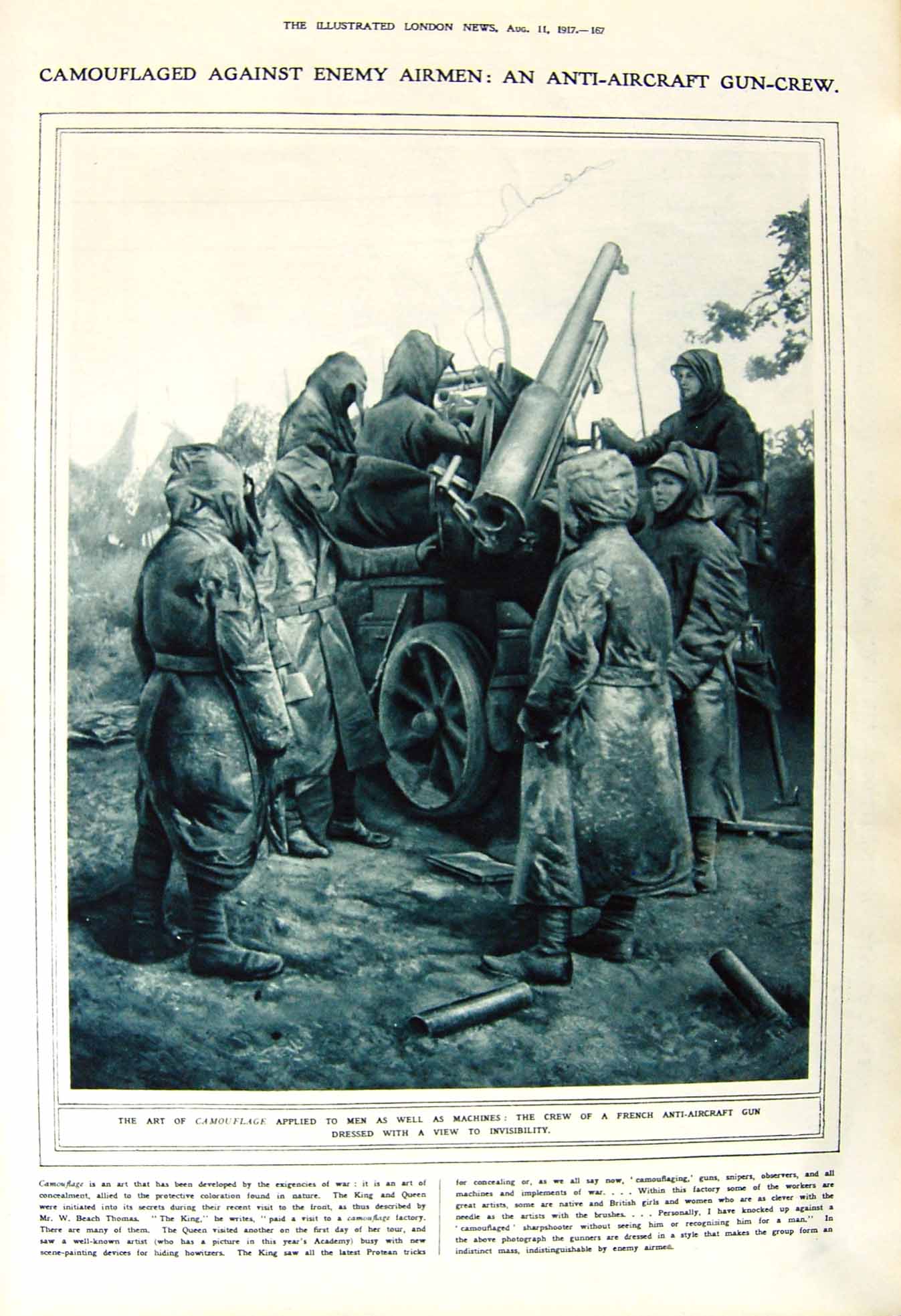 Original Old Vintage Print 1917 Anti-Aircraft Camouflaged Gun War German Siers