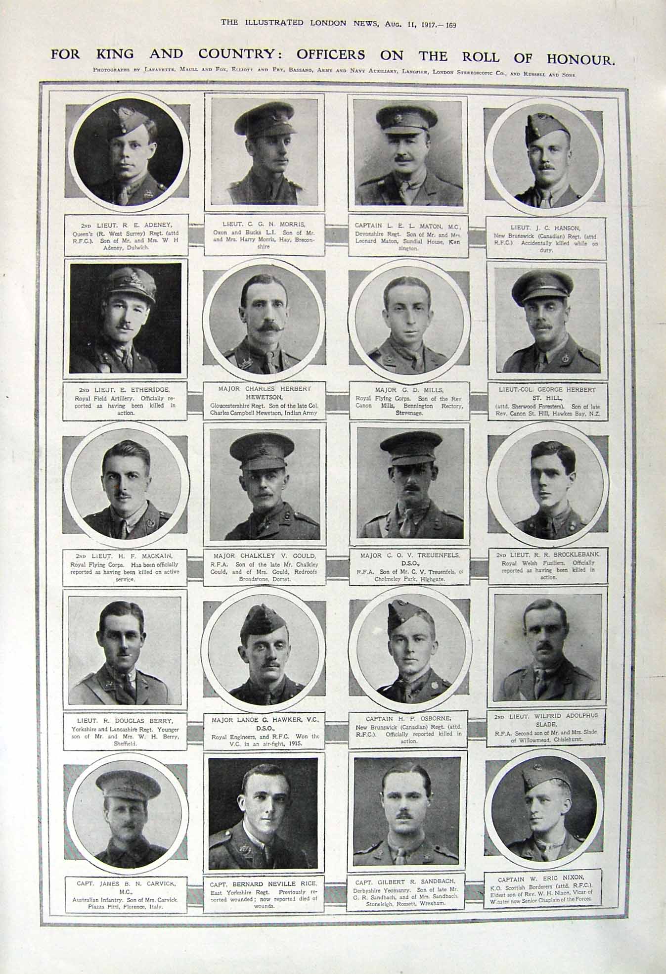 Original Old Vintage Print 1917 War Honour Gould Mills Berry Rice Maton Fashion