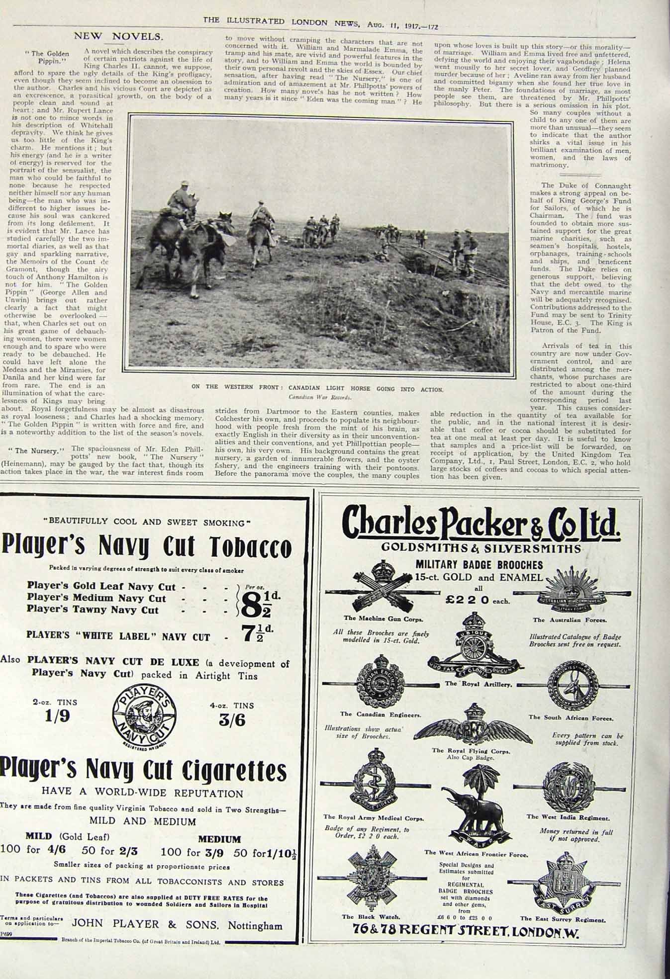 Original Old Vintage Print 1917 War Western Front Canadian Light Horse Tobacco