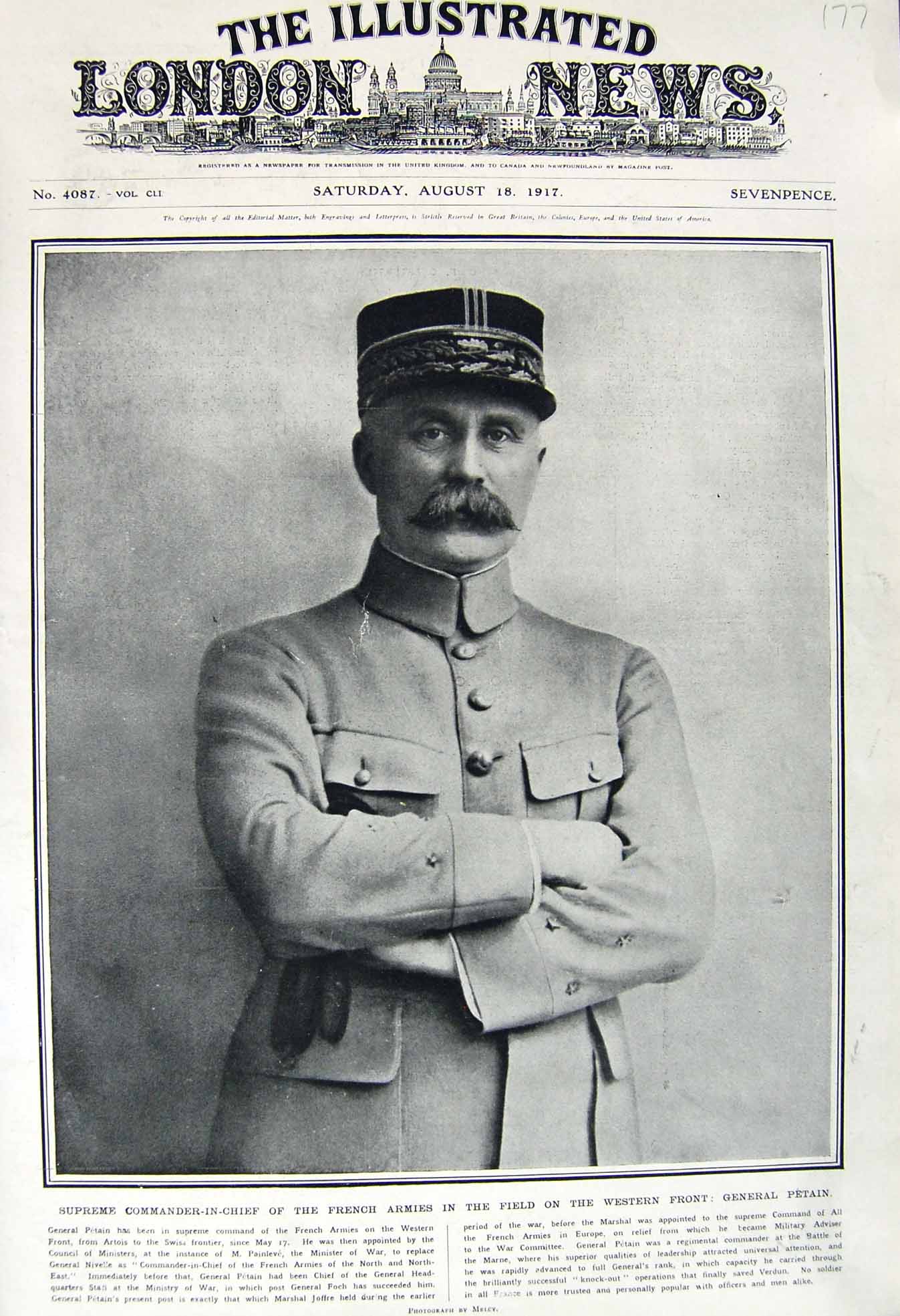 Old Vintage Print 1917 General Petain France Major-General Trenchard War 20th