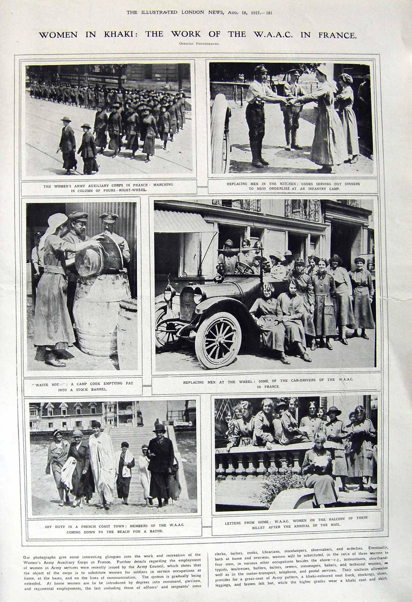 Original Old Vintage Print 1917 W.A.A.C. War France American Siers Sammy Poilus