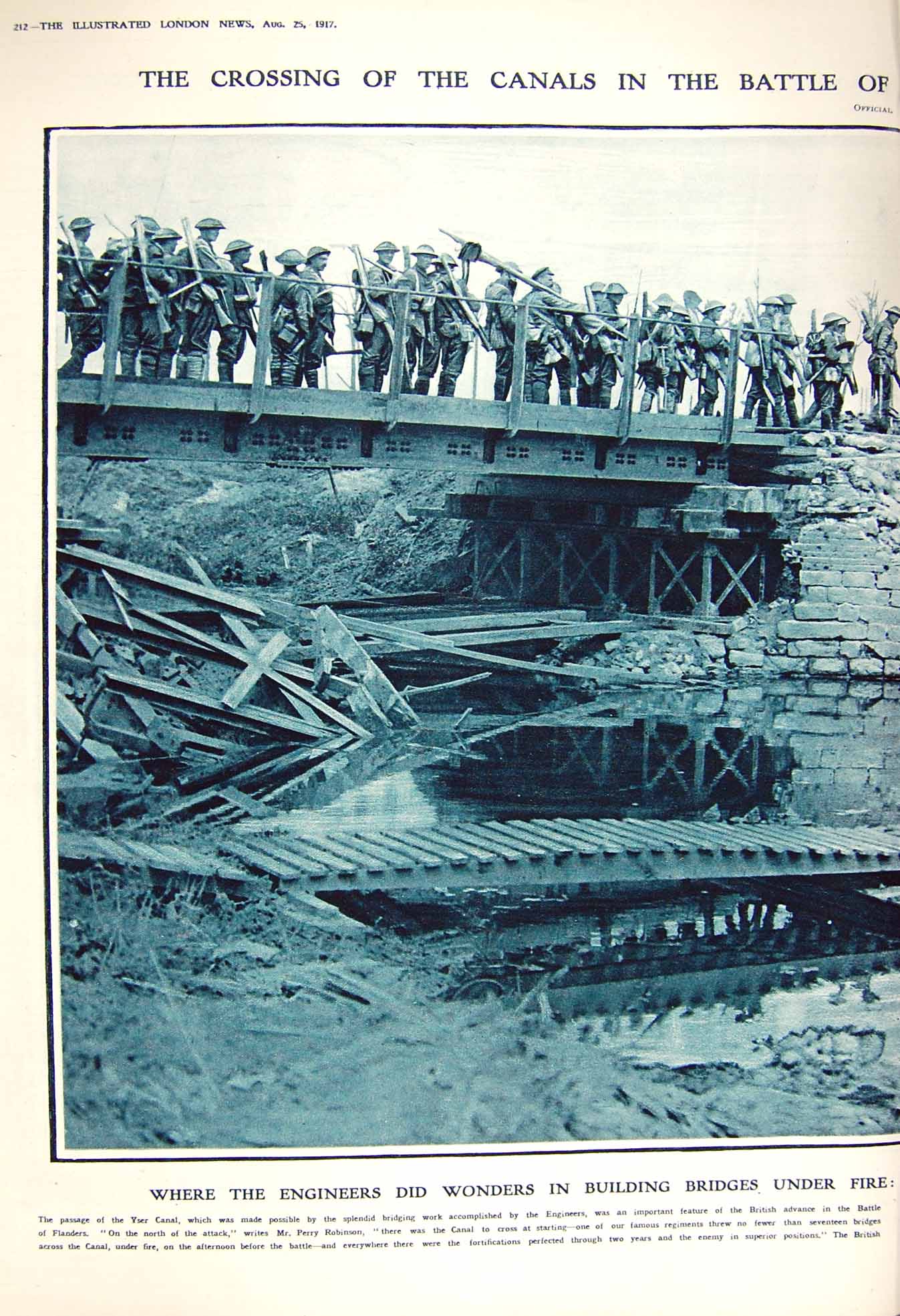 Original Old Vintage Print 1917 Engineers Battle Flanders British Siers Yser