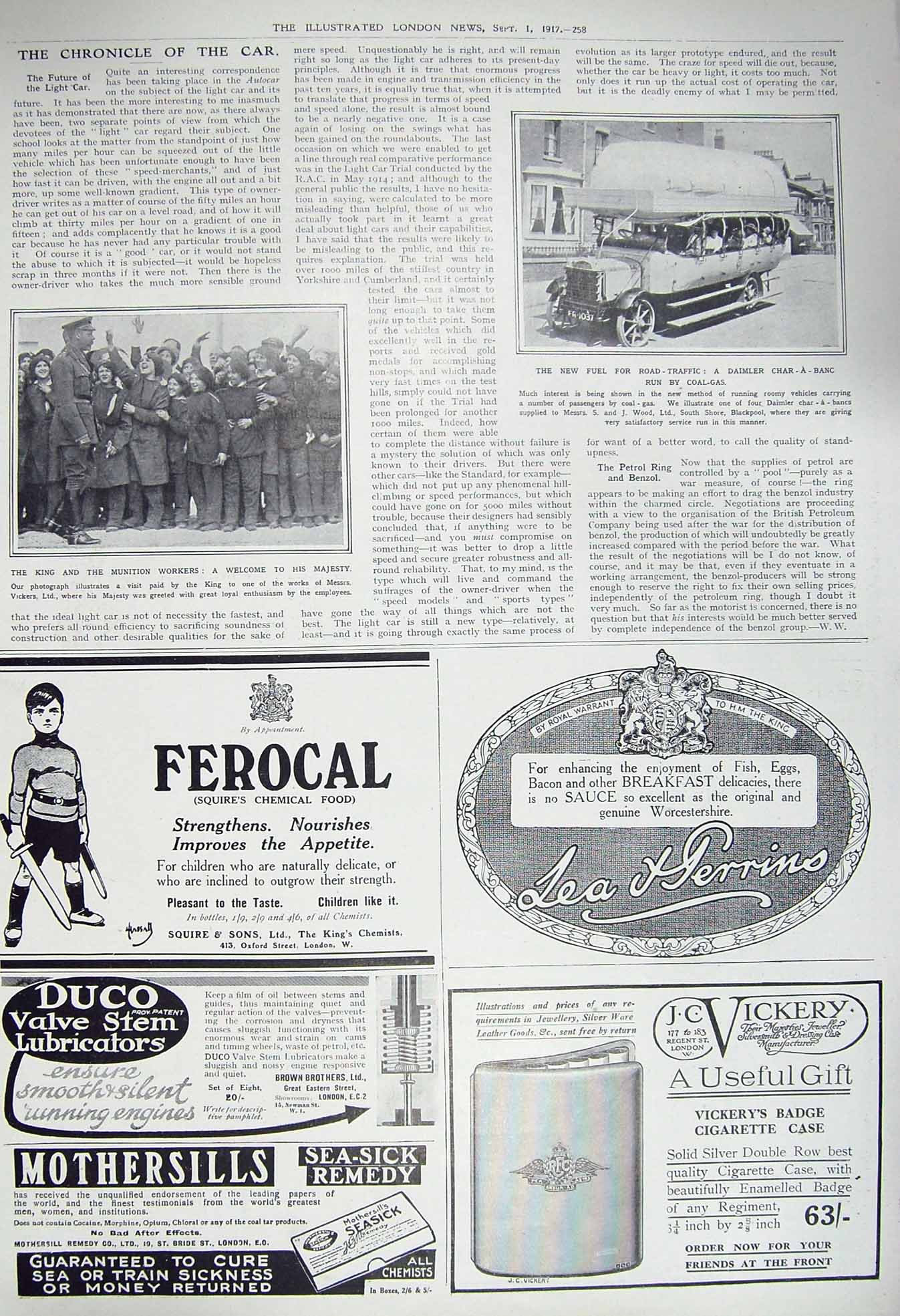 Old Vintage Print 1917 Daimler Char-A-Banc Coal-Gas King Munition Workers 20th