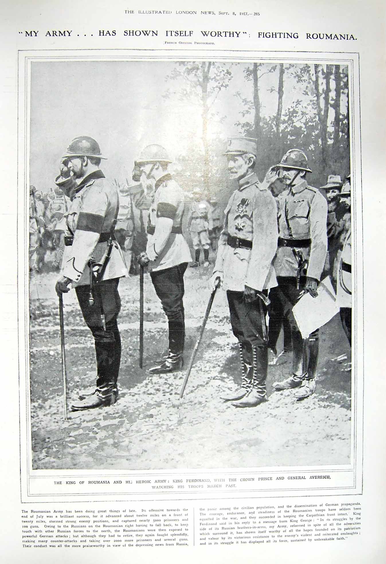 Original Old Vintage Print 1917 King Roumania Averescu War Indian Moslem Mosque