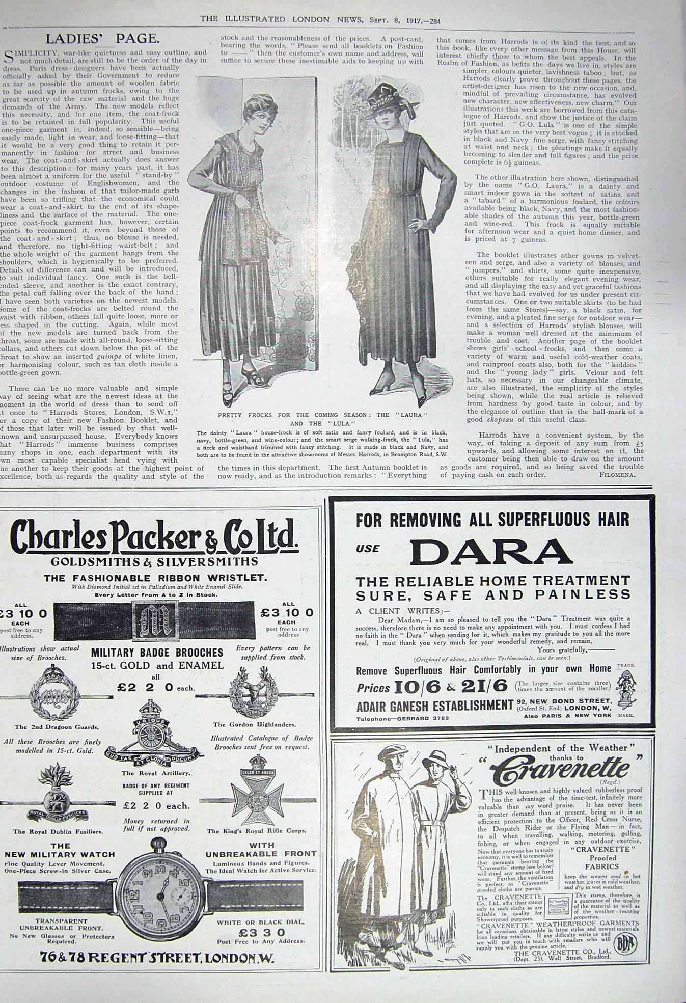 Original Old Vintage Print 1917 Pretty Frocks Laura Lula Fashion Charles Packer