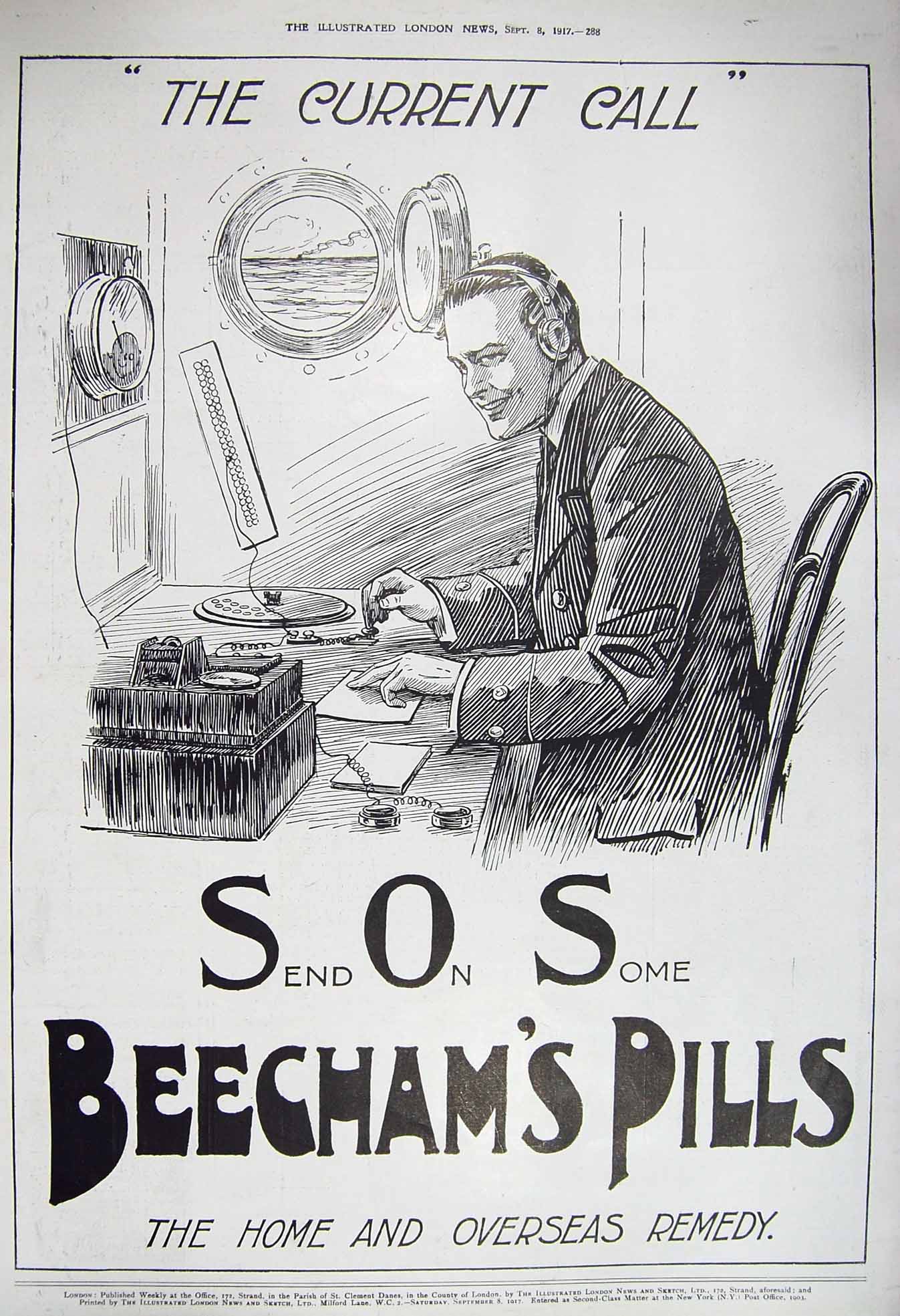 Original Old Vintage Print 1917 Advertisement Beechams Pills Home Remedy London