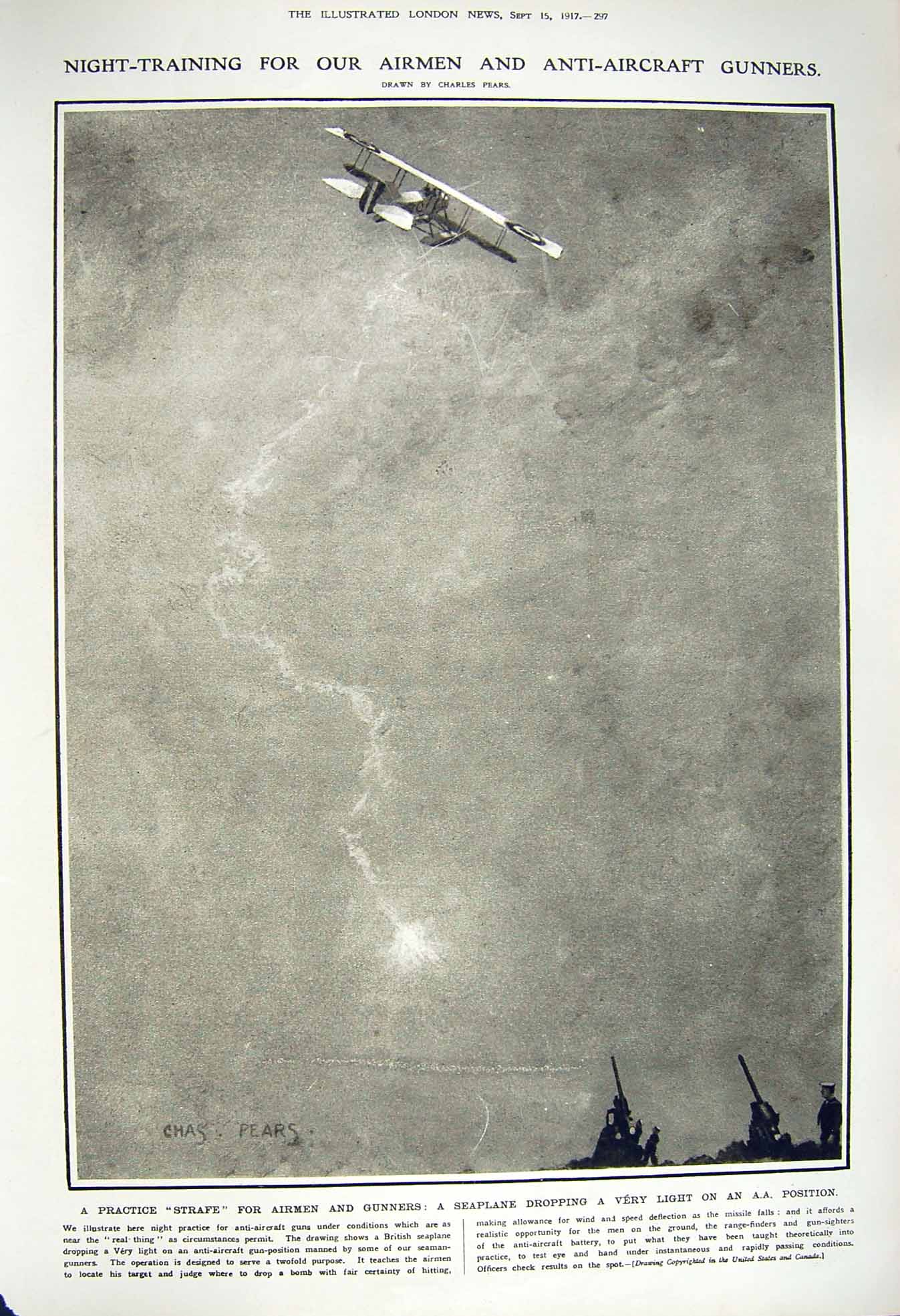 Old Vintage Print 1917 Seaplane A.A. Gunners War Hospital Vadelaincourt 20th