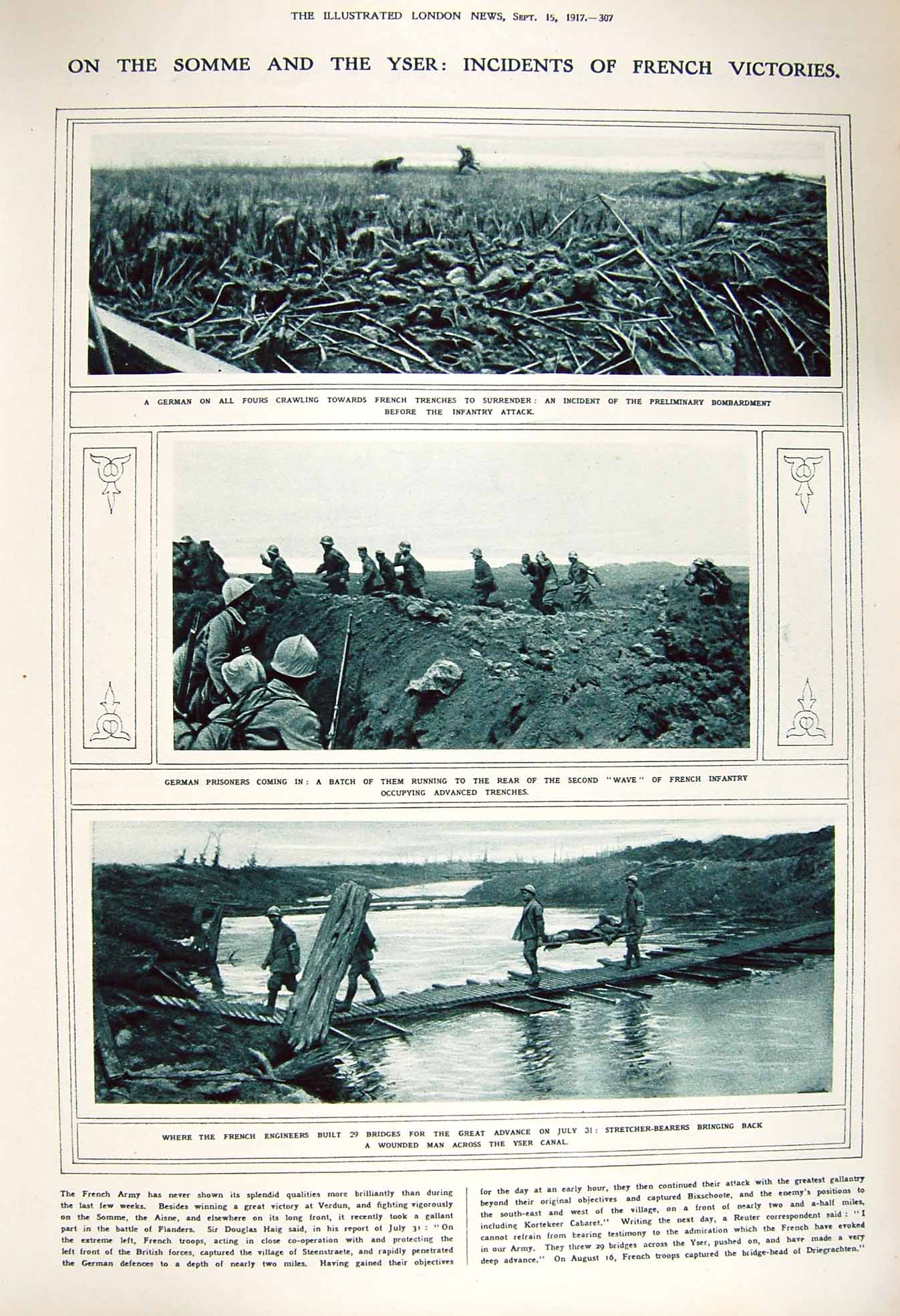 Old Vintage Print 1917 War Somme Trench German Prisoners Russia Dug-Out 20th