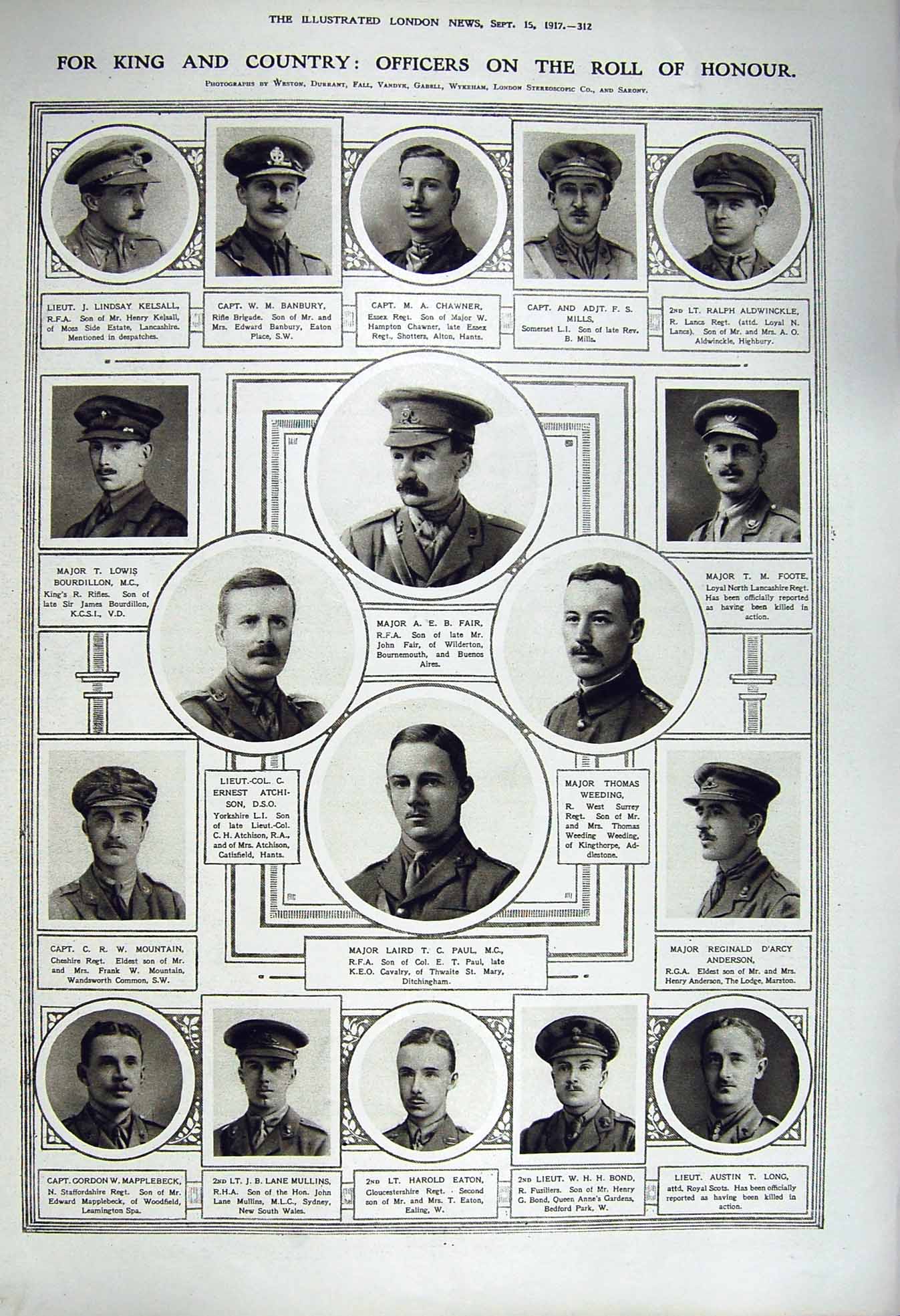 Old Vintage Print 1917 War Honour Fair Weeding Paul Long Mountain Tootal 20th
