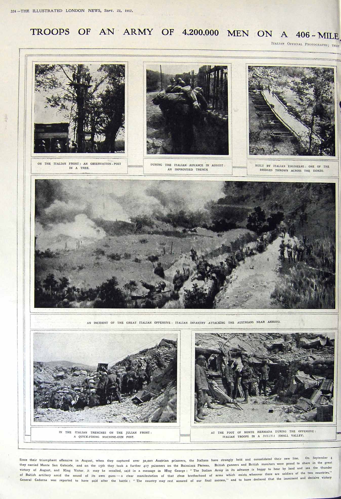 Original Old Vintage Print 1917 Anhovo War Siers Hermada Cadorna Anhovo German