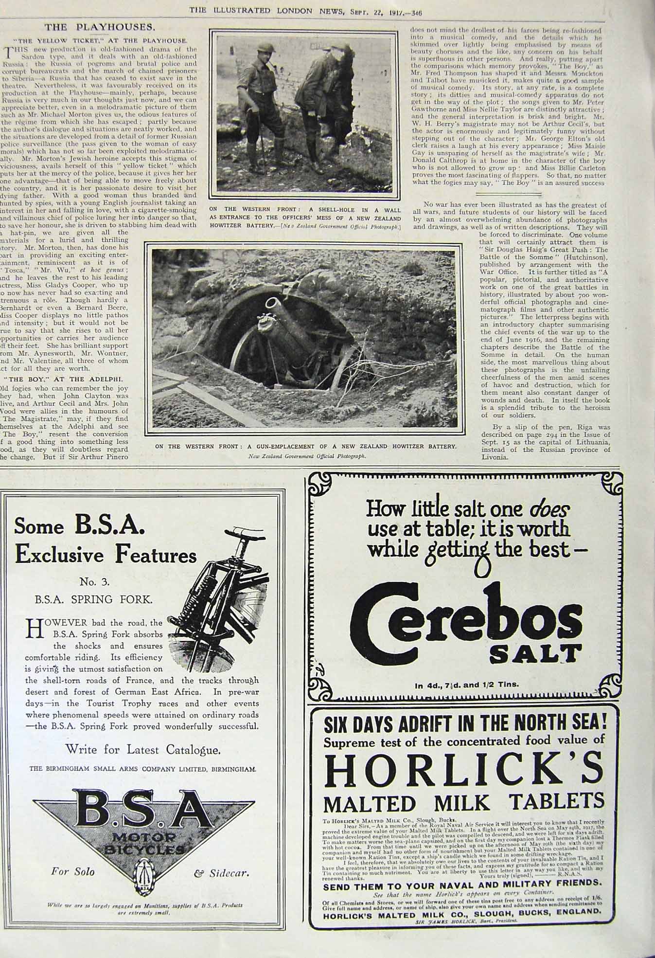 Original Old Vintage Print 1917 War Western Front New Zealand Howitzer Battery