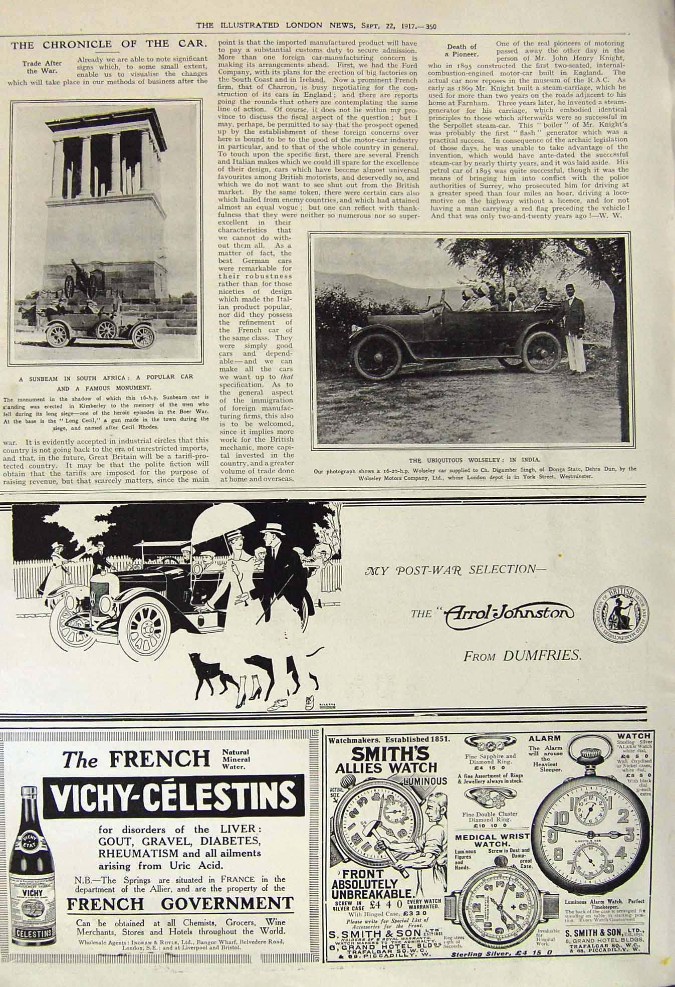 Original Old Vintage Print 1917 Wolseley Motor Car Singh Dun Seegerol Hairtint