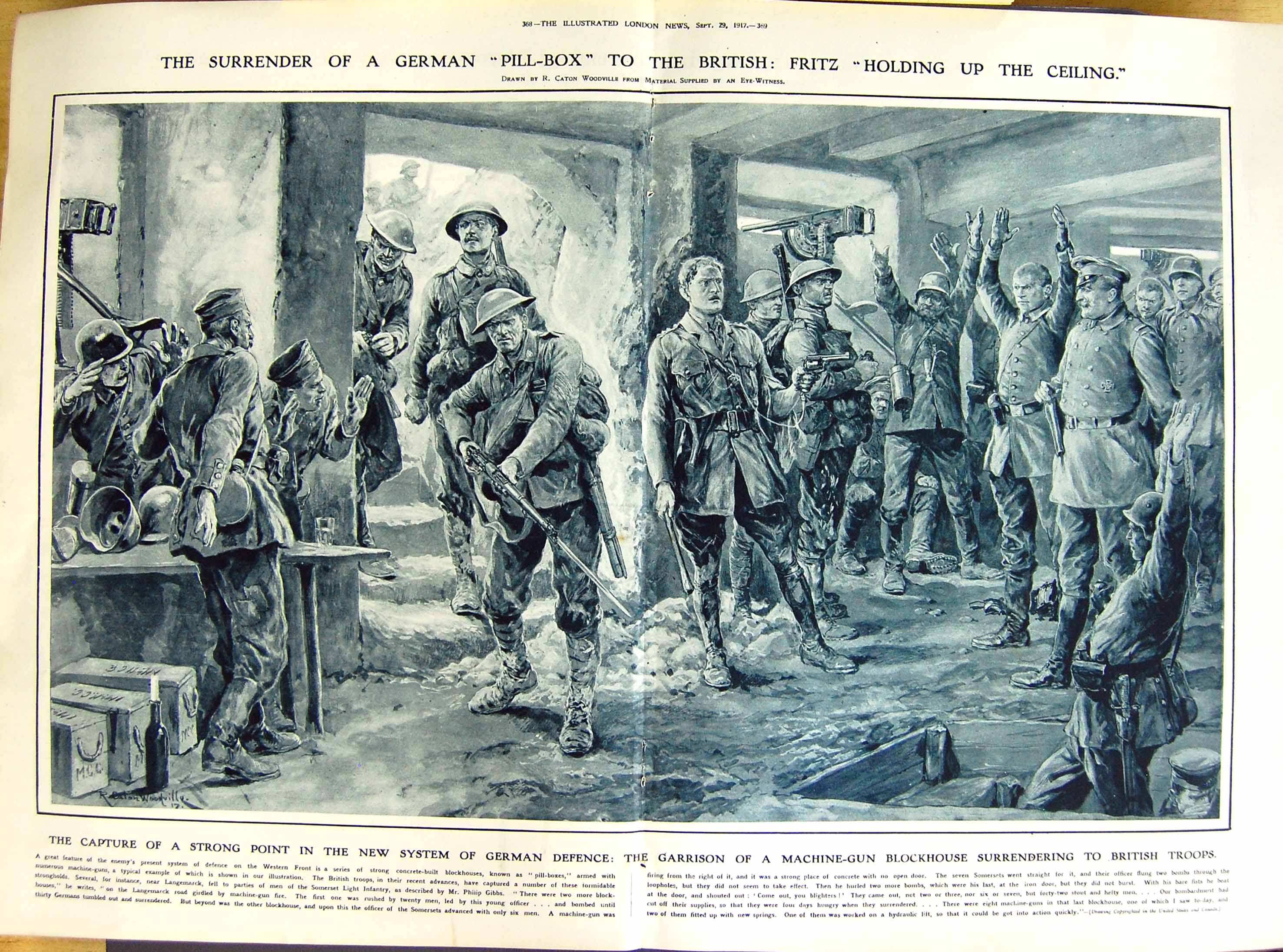 Old Vintage Print 1917 German Pill-Box British Fritz War Siers Weapons 20th