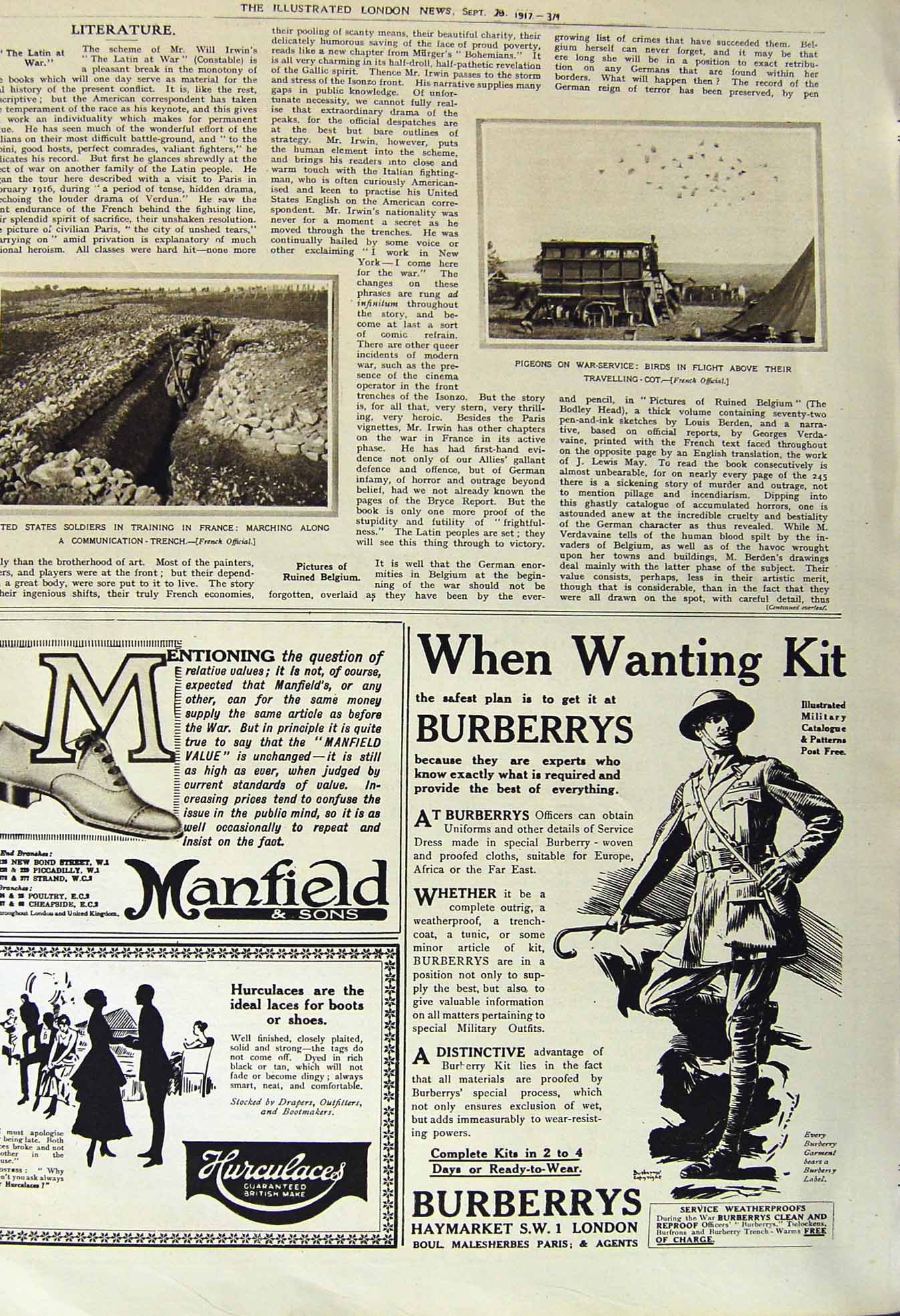 Old Vintage Print 1917 Pigeons War France Trench Lord Roberts Workshops 20th