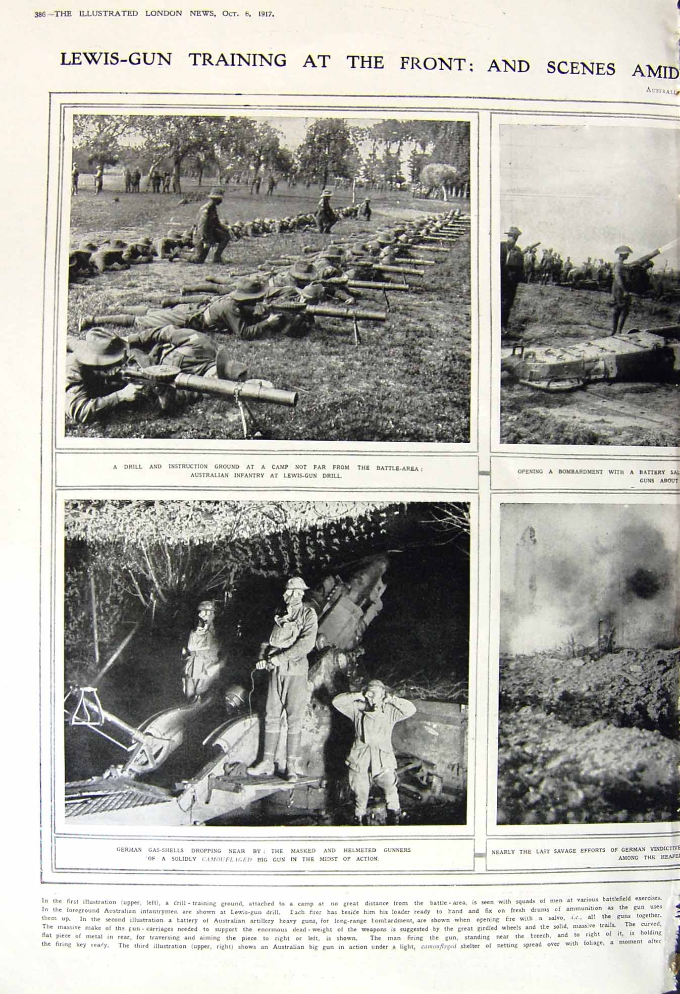 Original Old Vintage Print 1917 Lewis Gun Training War Australian Siers W.A.A.C