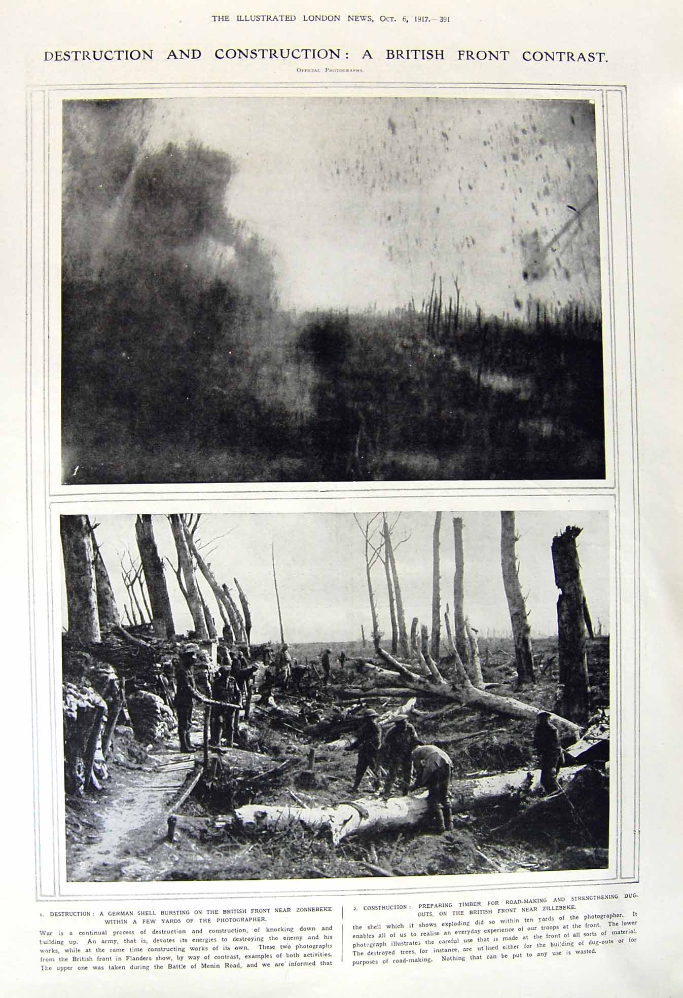 Old Vintage Print 1917 German Shell Zonnebeke Zillebeke War Syrian People 20th