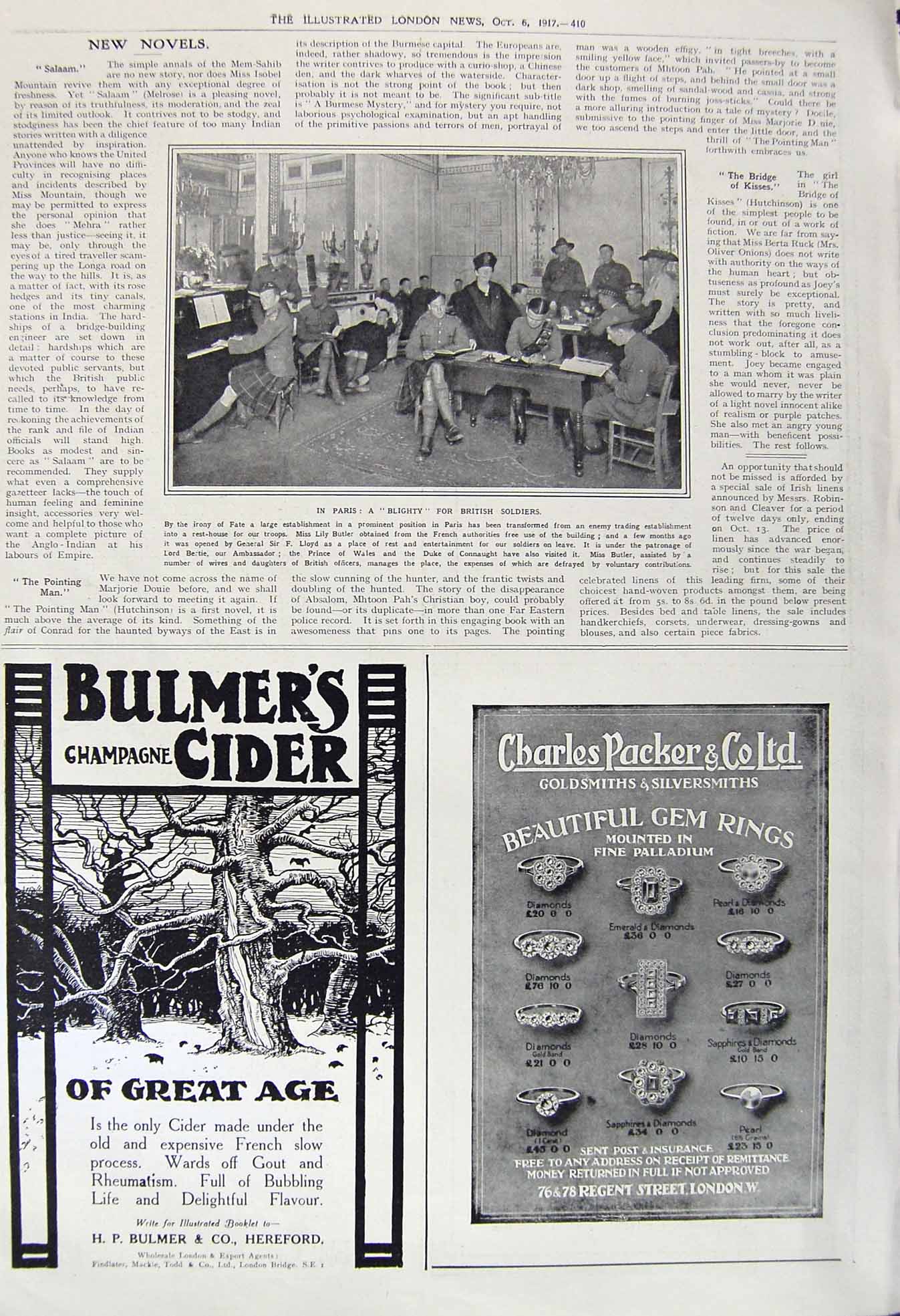 Original Old Vintage Print 1917 Paris War Blighty Britih Siers Lily Butler 20th