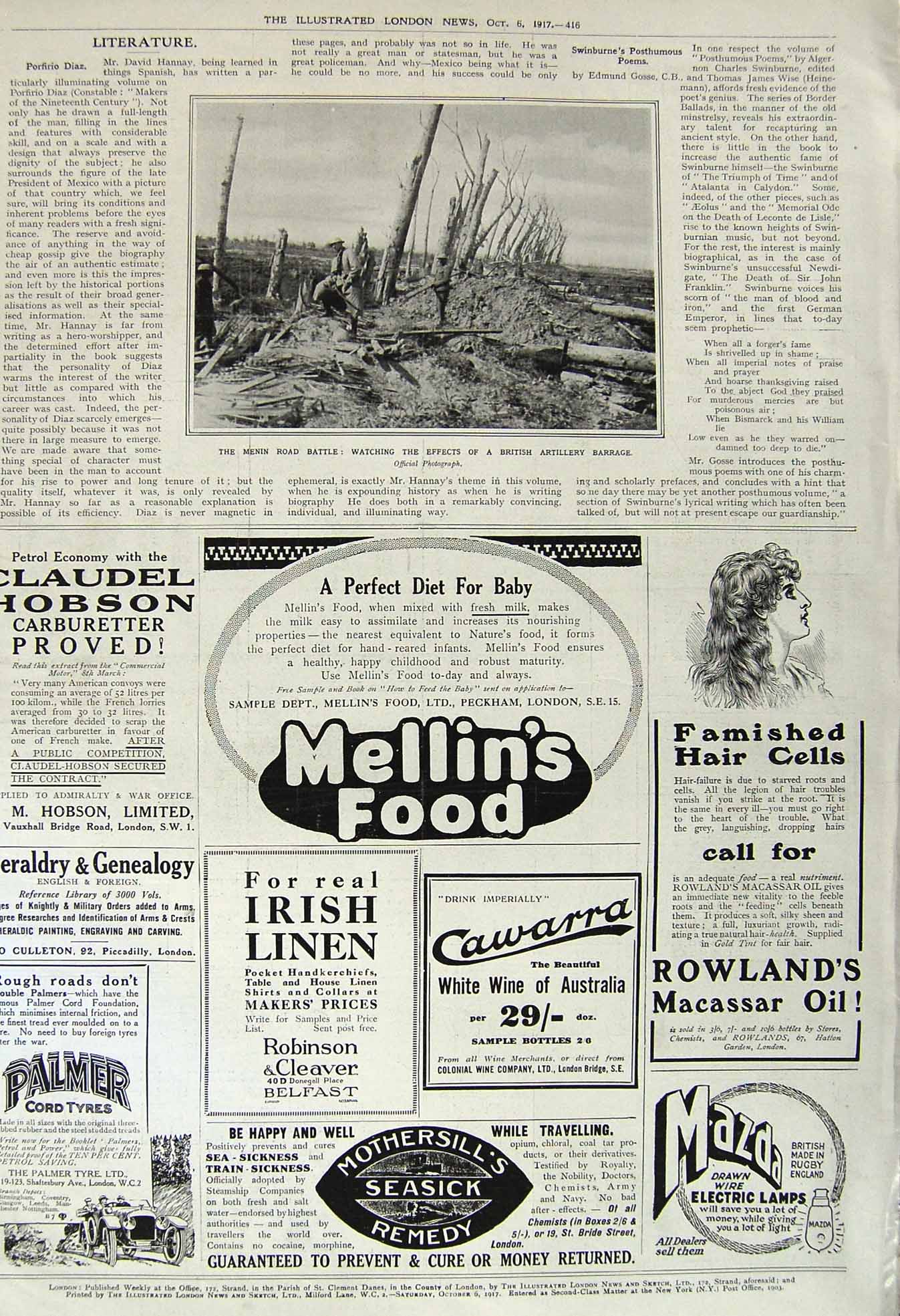 Old Vintage Print 1917 Menin Battle British Army War Napier Wrights Soap 20th