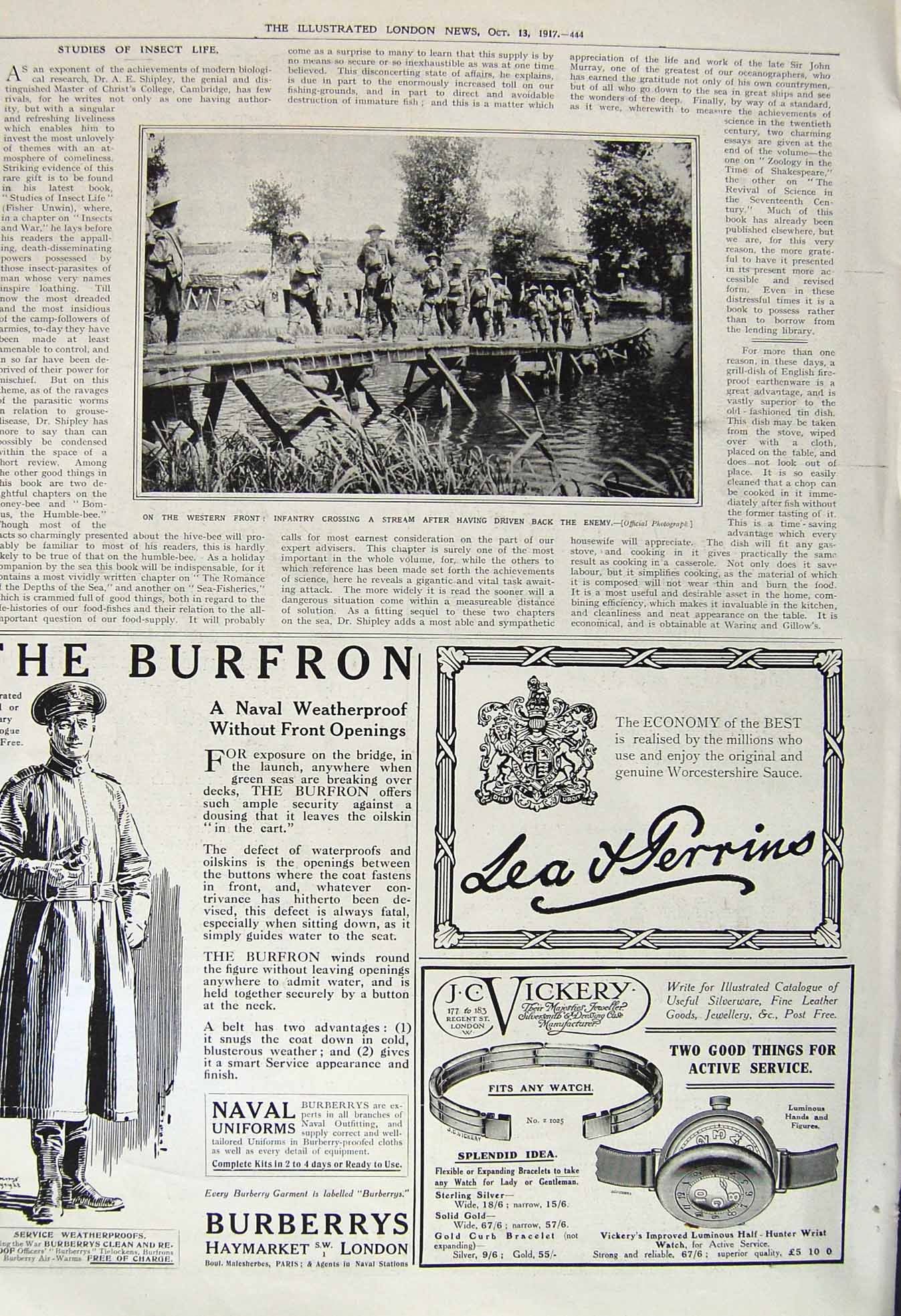 Original Old Vintage Print 1917 War Western Front Siers Crossing Stream 20th