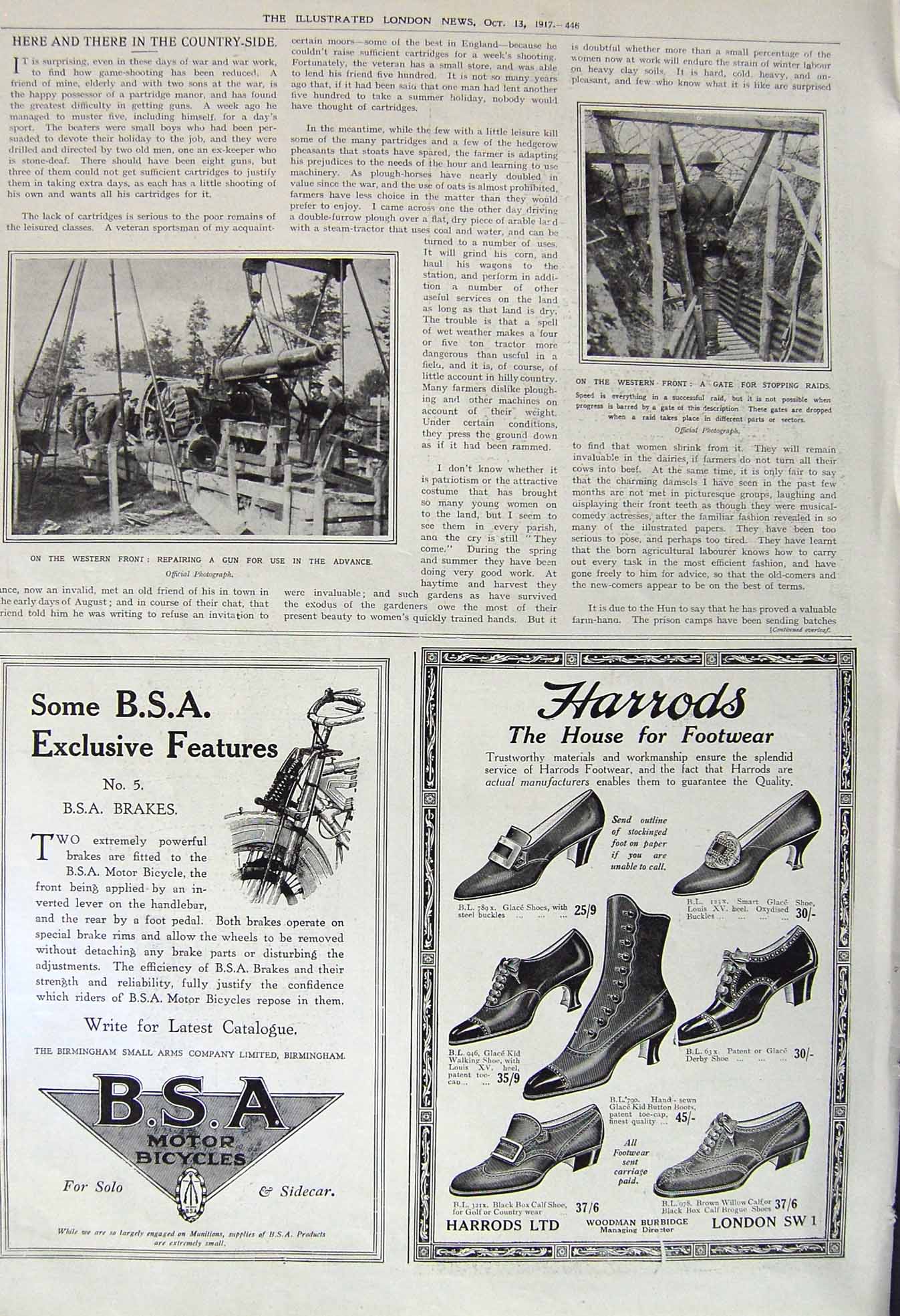 Original Old Vintage Print 1917 Western Front War Siers Weapons Guns Photo 20th