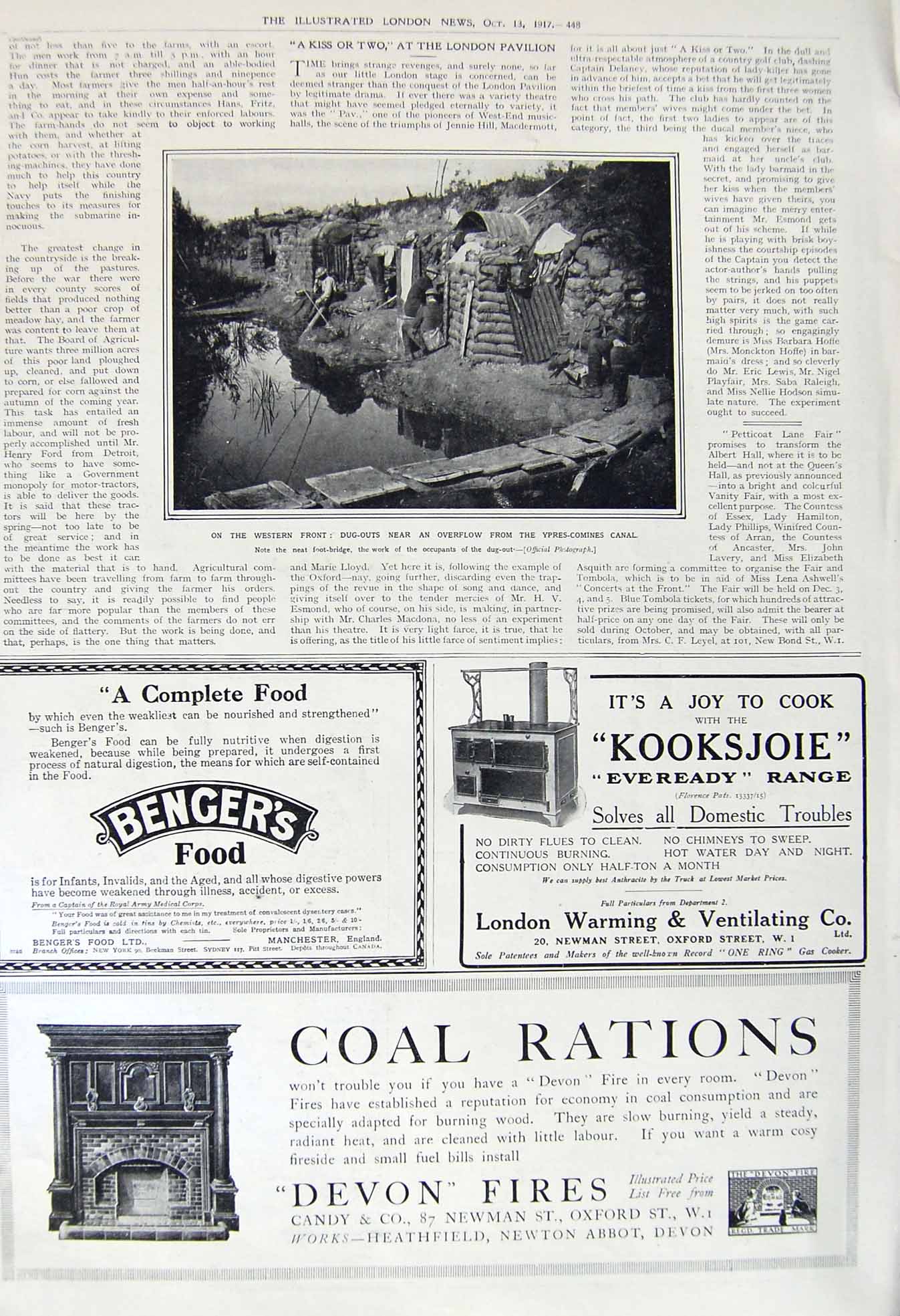 Original Old Vintage Print 1917 War Western Front Ypres-Comines Canal Fur Store