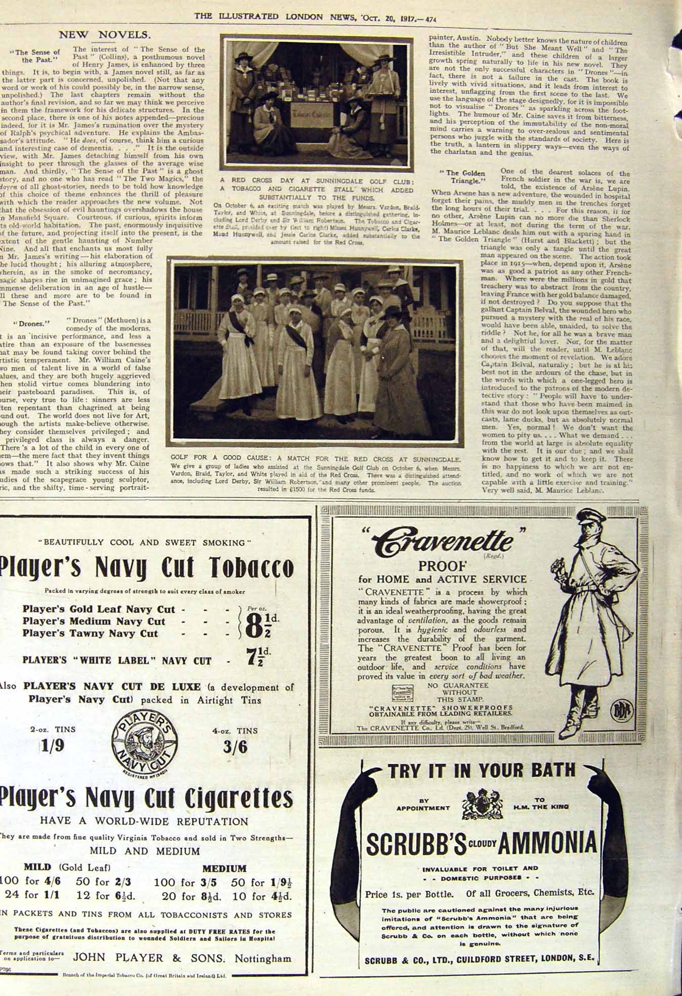 Original Old Vintage Print 1917 Red Cross Sunnungdale Golf Club Tobacco Taylor