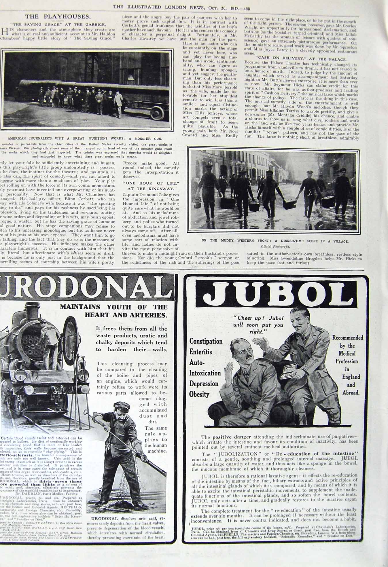 Old Vintage Print 1917 American Journalists Munitions Works Western Front 20th