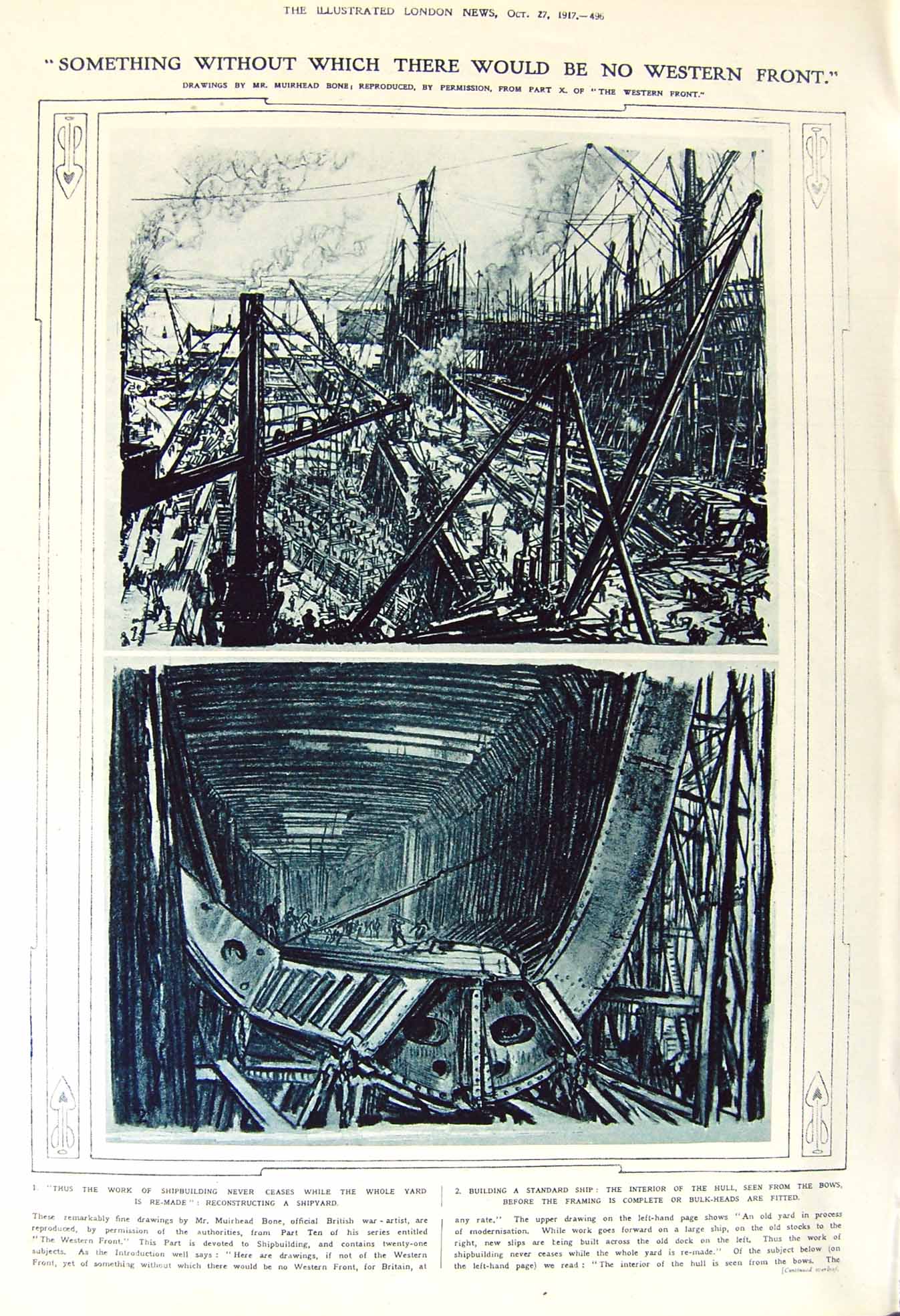 Original Old Vintage Print 1917 Shipbuilding Hull Obelisk Fontana War Western