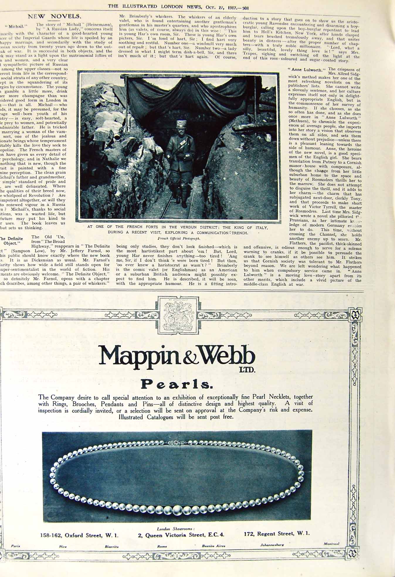Old Vintage Print 1917 France Verdun King Italy War Trench Savings Bond 20th