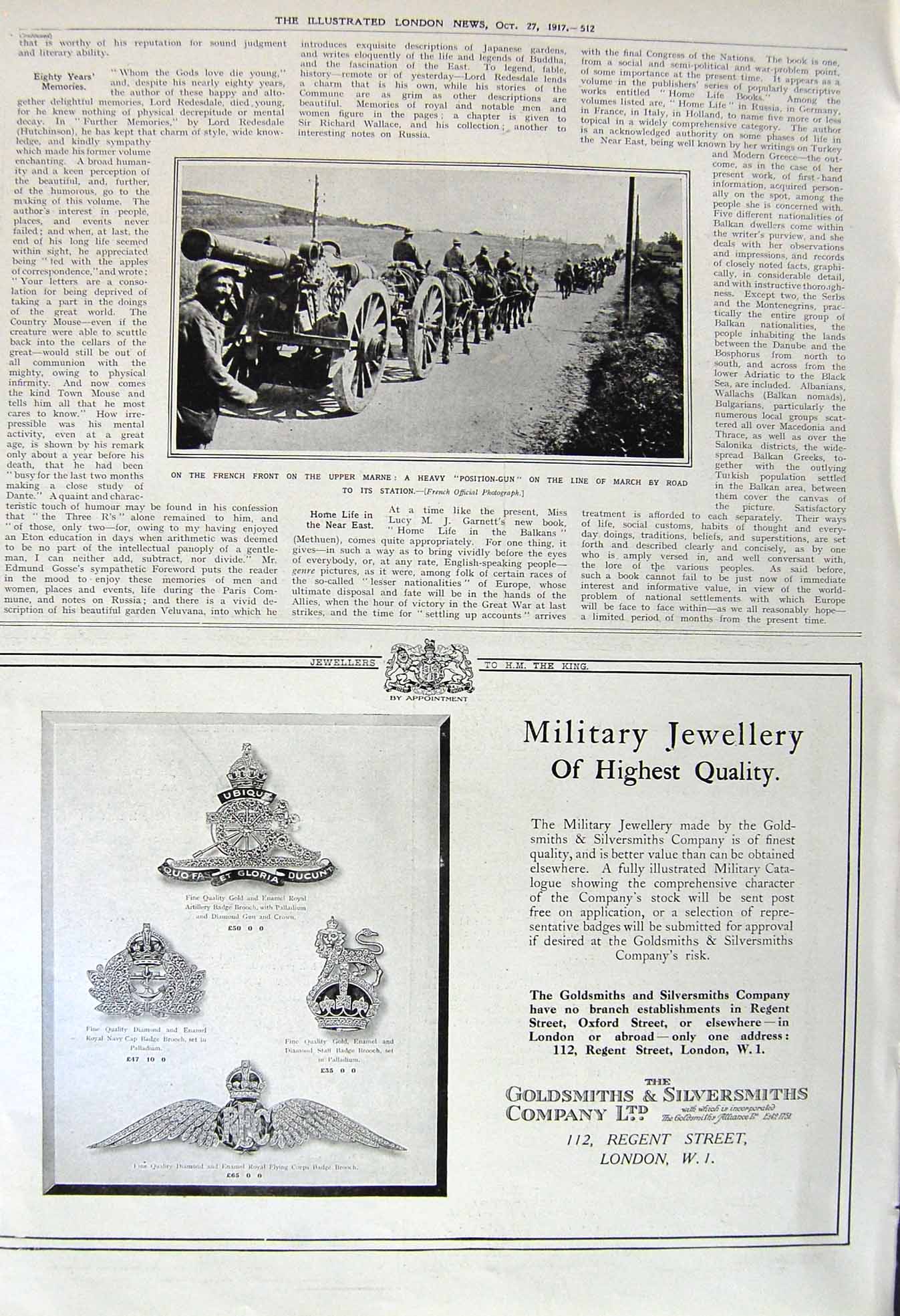 Original Old Vintage Print 1917 France Siers Marne War Heavy Position Gun 20th