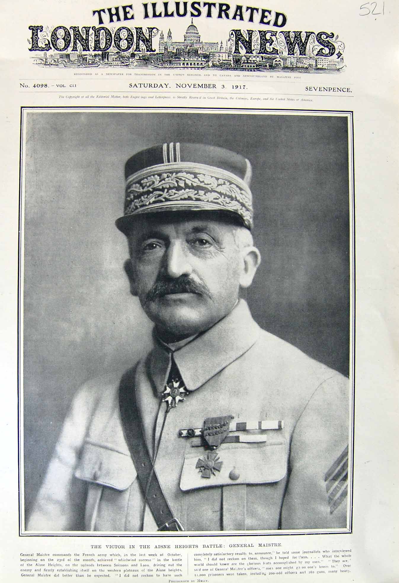 Original Old Vintage Print 1917 General Maistre Aisne Western Front War Lorries