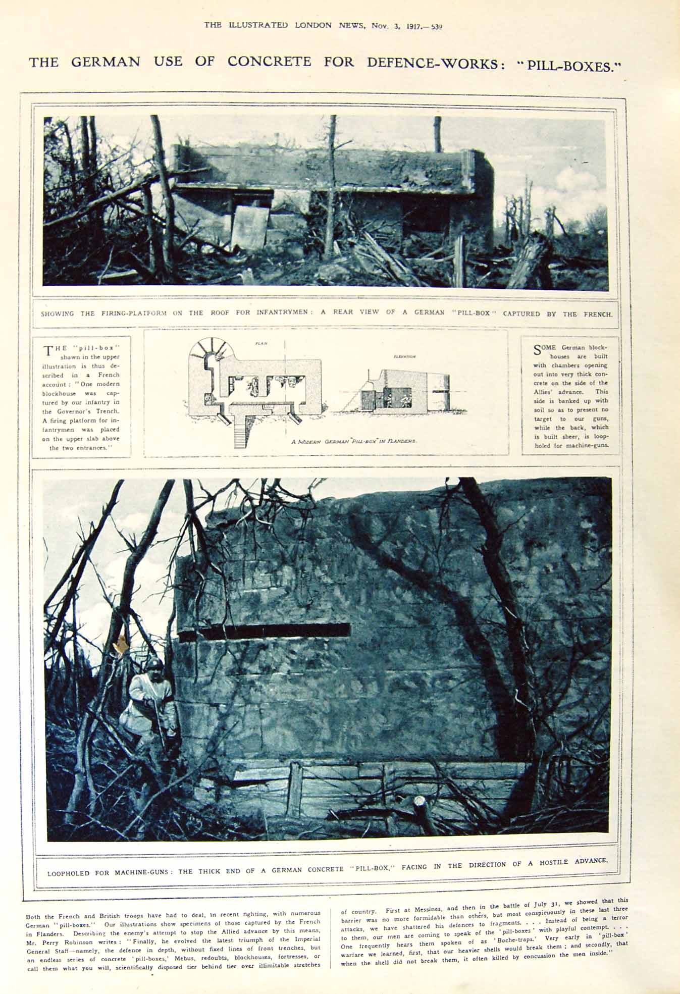 Old Vintage Print 1917 German Pill-Box Concrete War Teacher Johnson Dinan 20th