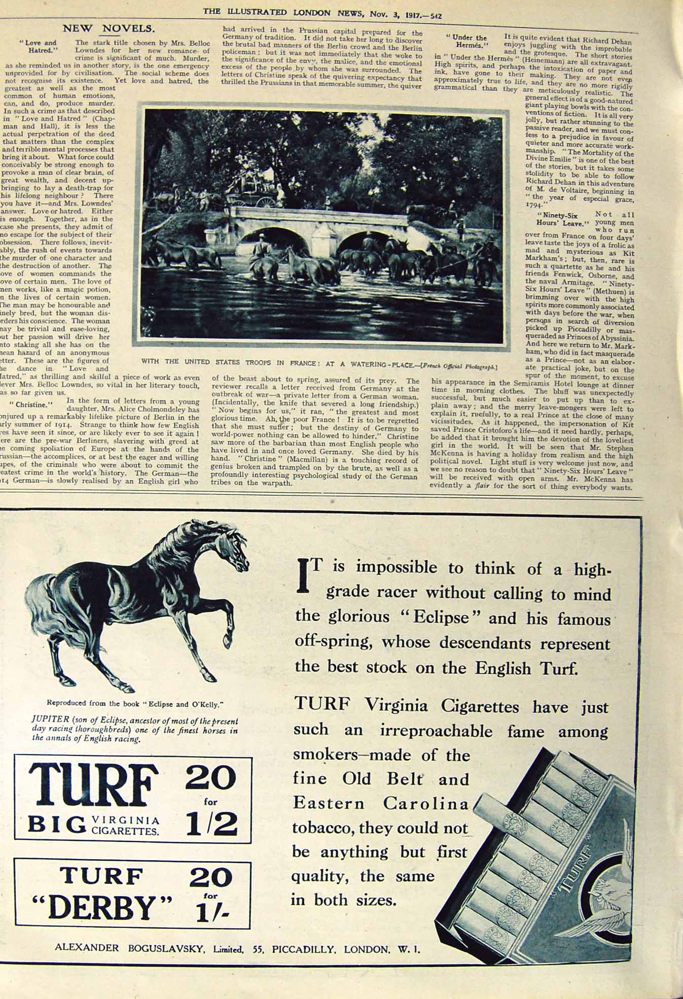 Old Vintage Print 1917 American Army France Watering-Place River Horses 20th