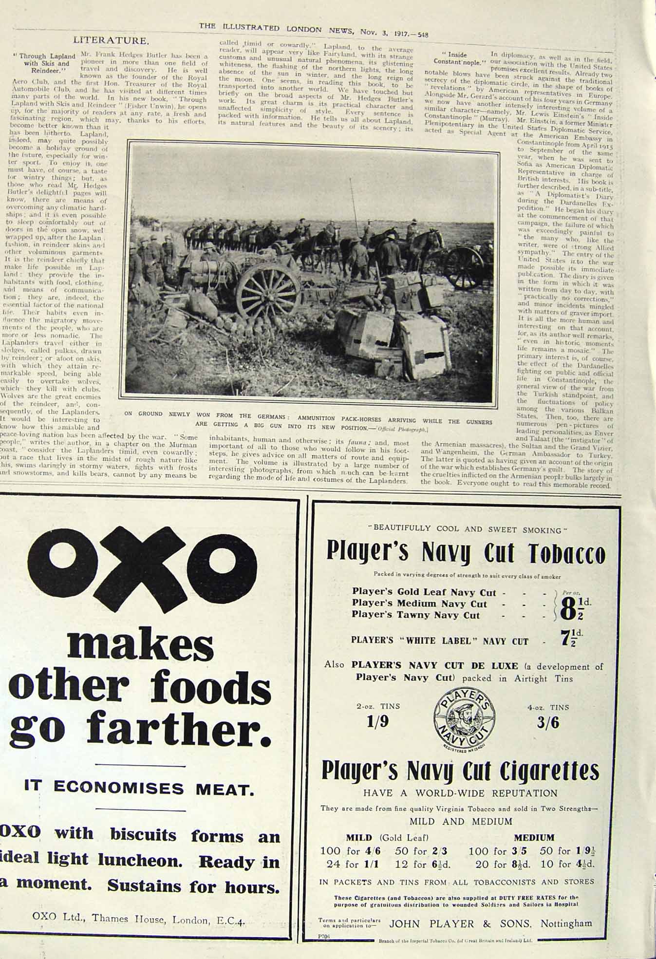 Original Old Vintage Print 1917 Ammunition Pack Horses Gunners Siers War 20th