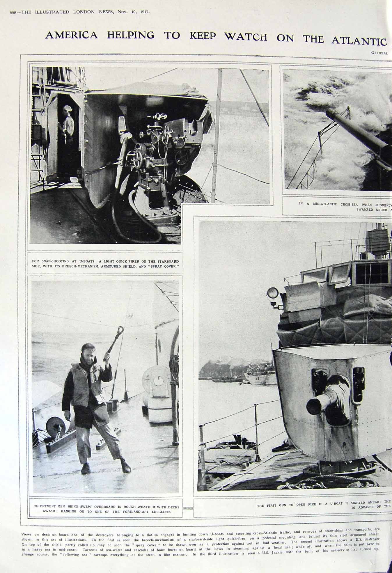 Old Vintage Print 1917 America War Ship Jackie Helmsman Mary Queen Scots 20th