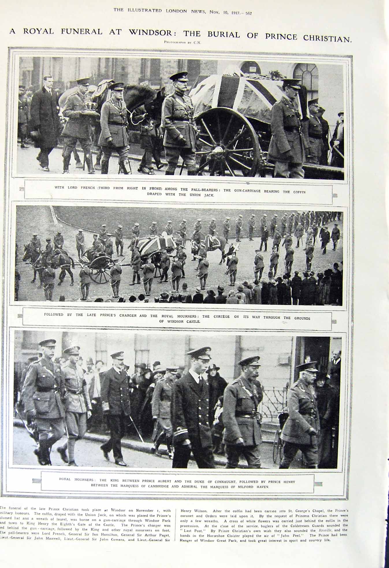 Original Old Vintage Print 1917 Funeral Windsor Prince Christian Albert Mushaid