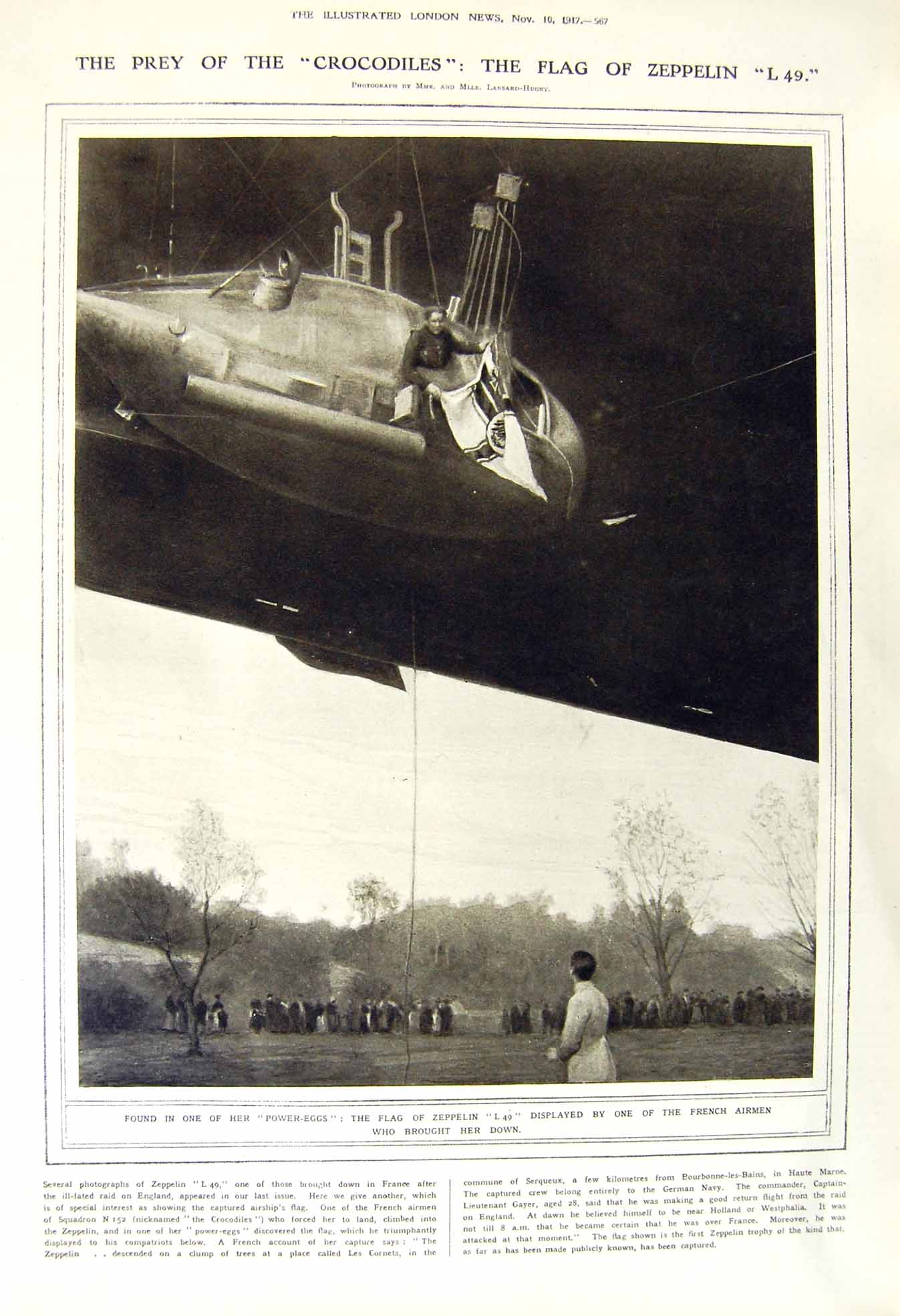 Old Vintage Print 1917 Flag Zeppelin Airship French Airmen Dirigibles War 20th