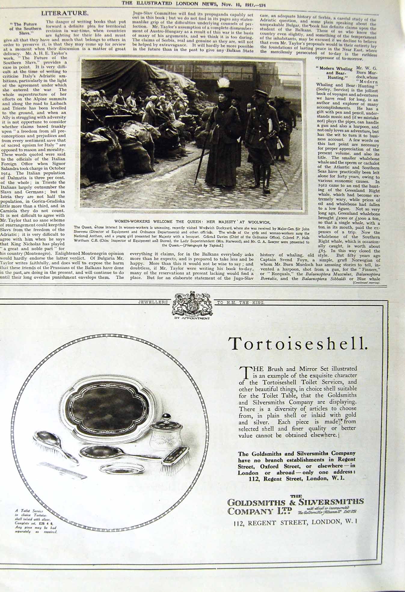 Original Old Vintage Print 1917 Women Workers Queen Woolwich Dockyard Wortham