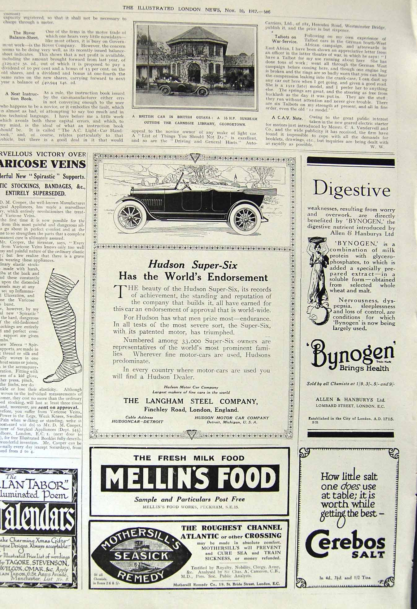 Original Old Vintage Print 1917 British Car Guiana Sunbeam Carnegie Georgetown