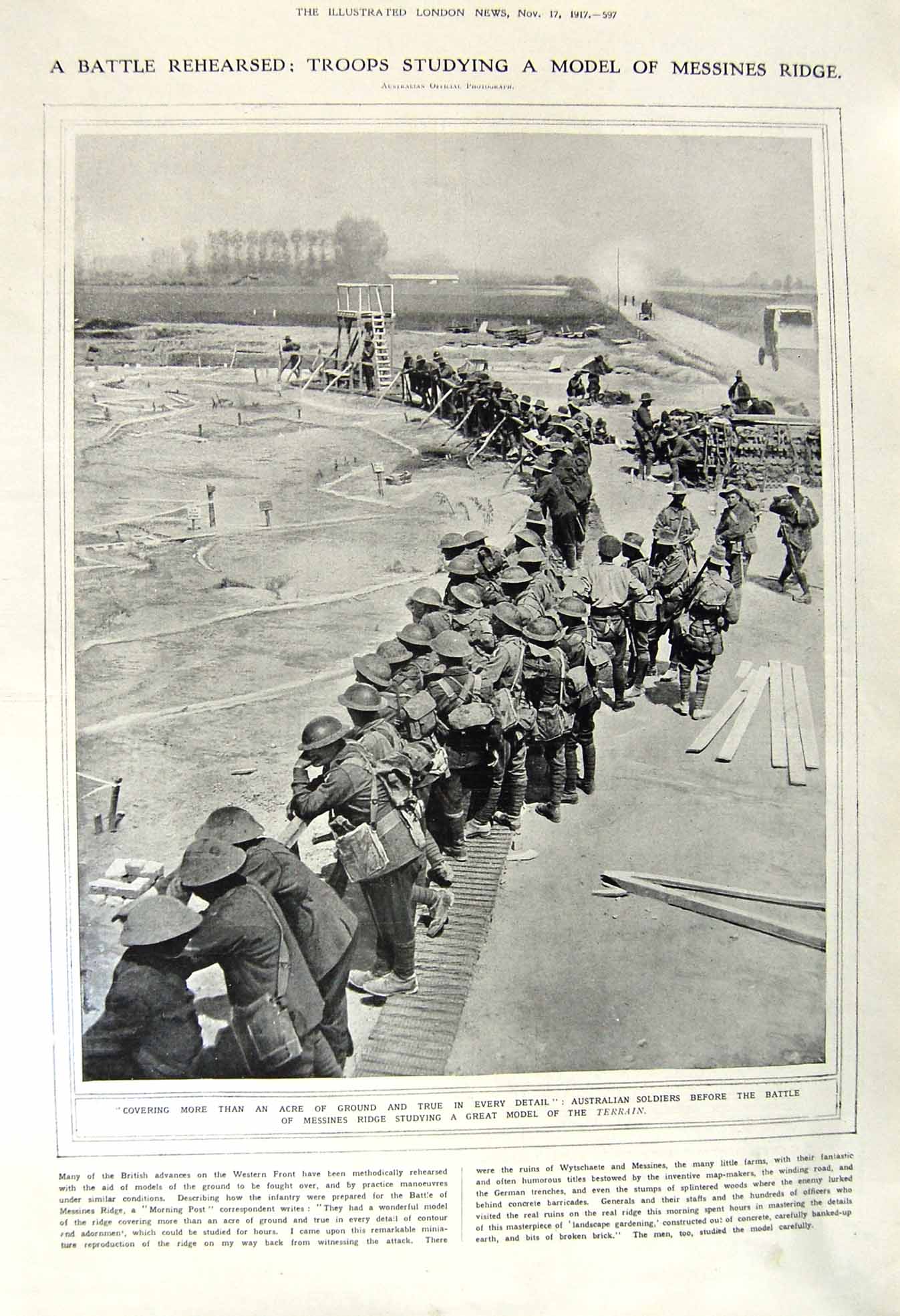 Original Old Vintage Print 1917 Australian Siers Battle Messines Terrain Bath