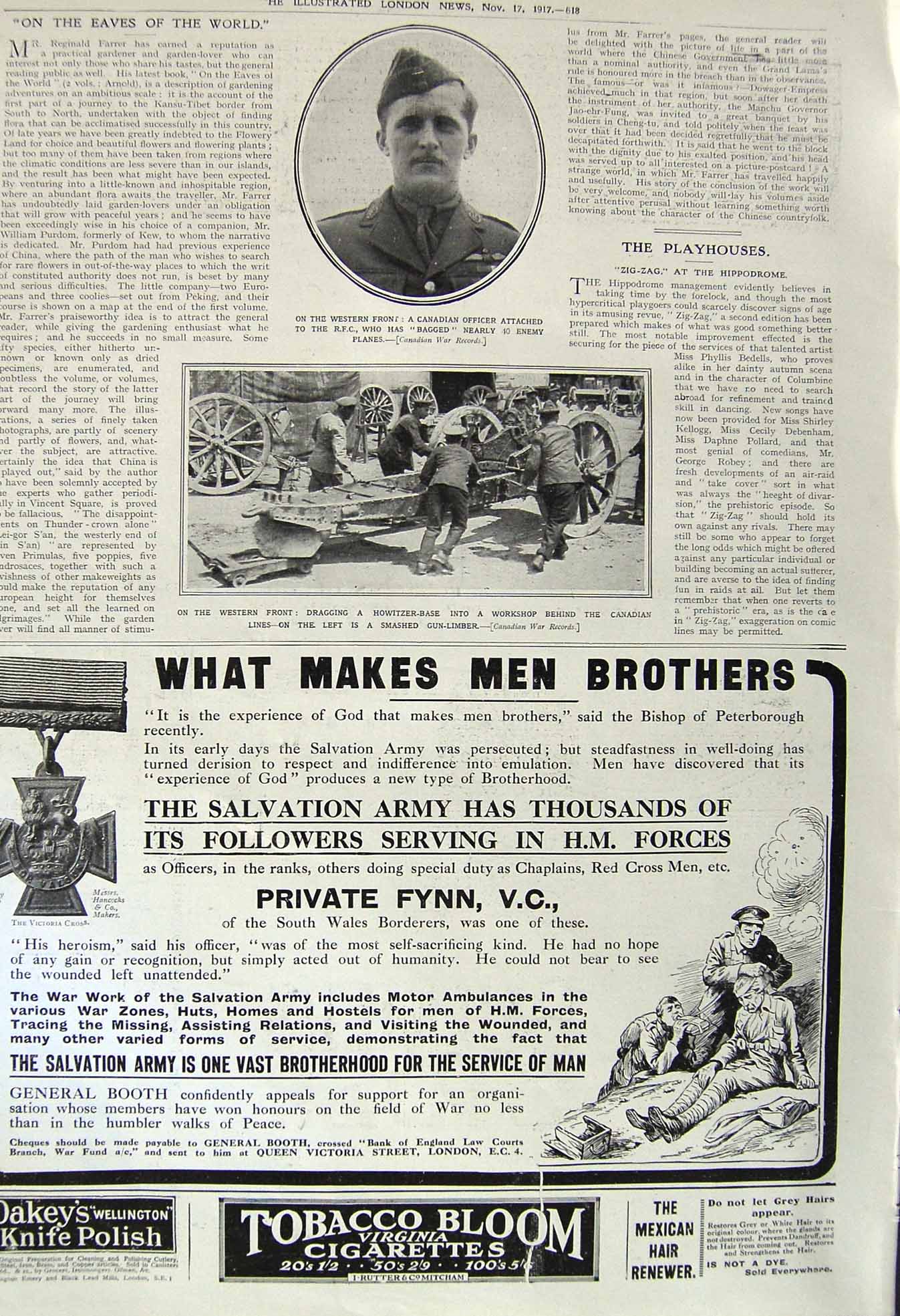 Original Old Vintage Print 1917 Canadian Officer War Western Front Howitzer Gun