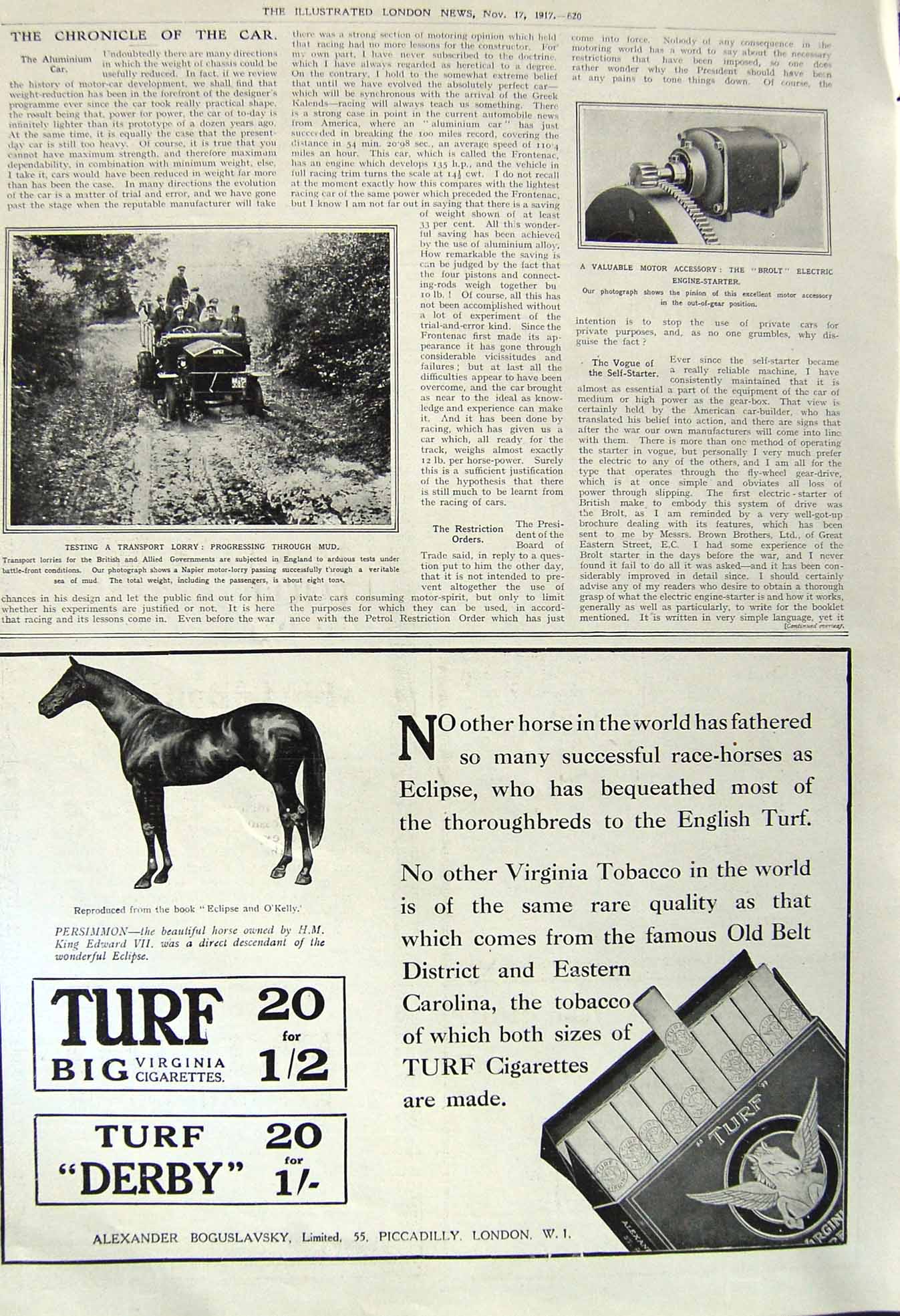 Original Old Vintage Print 1917 Transport Napier Lorry War Brolt Engine-Starter