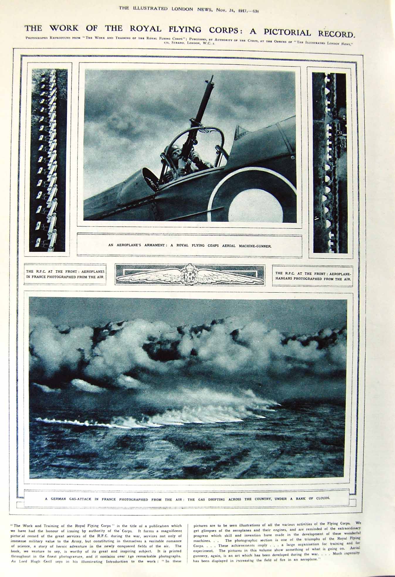 Old Vintage Print 1917 Aeroplane German Gas-Attack R.F.C. Palestine Camel 20th