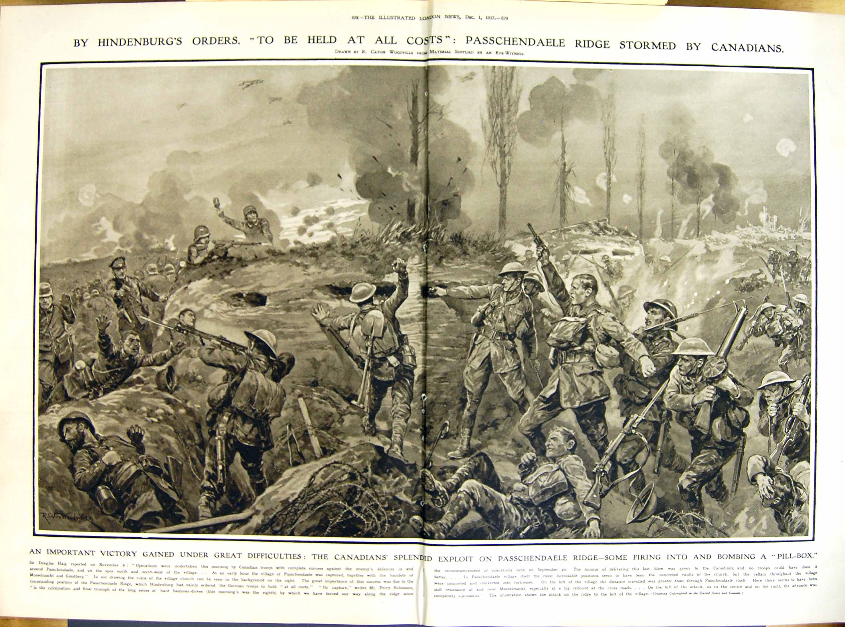 Original Old Vintage Print 1917 Hindenburg Passechendaele War Canada Siers