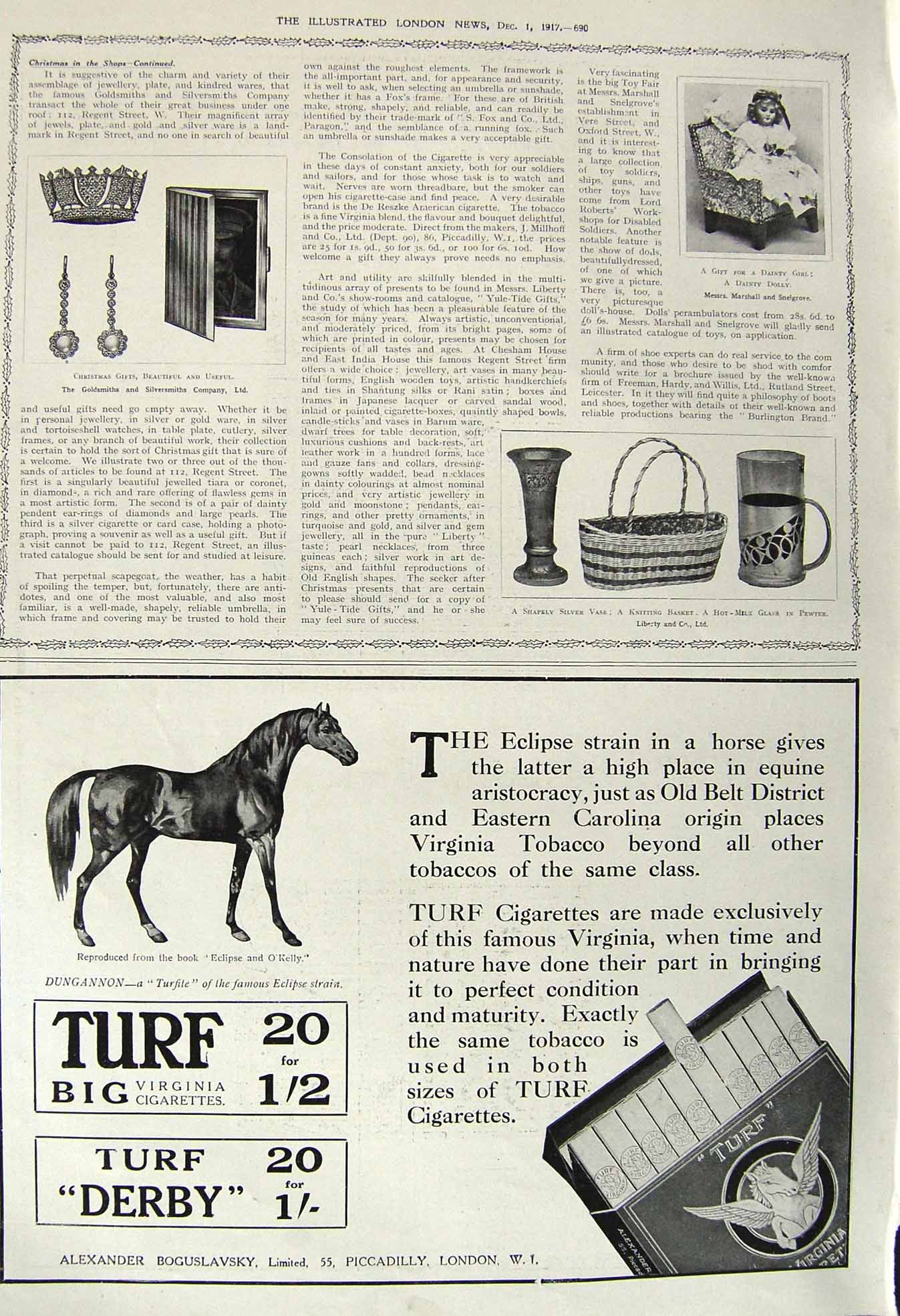 Original Old Vintage Print 1917 Dainty Dolly Silver Vase Pewter Gsmith Horse