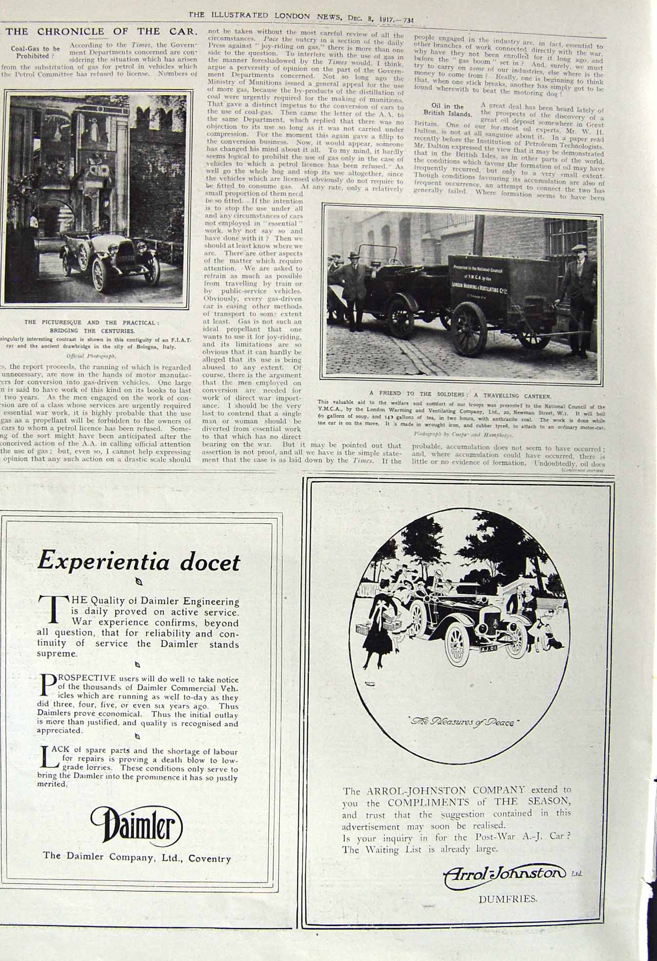 Old Vintage Print 1917 Motor Car Travelling Canteen Fiat Daimler Johnston 20th