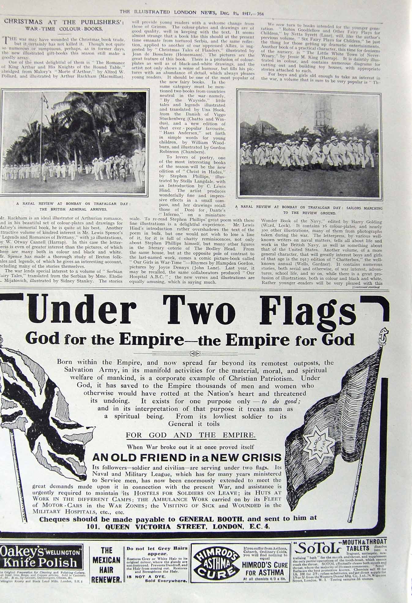 Old Vintage Print 1917 Navy Review Bombay Trafalgar Sailors Admiral War 20th