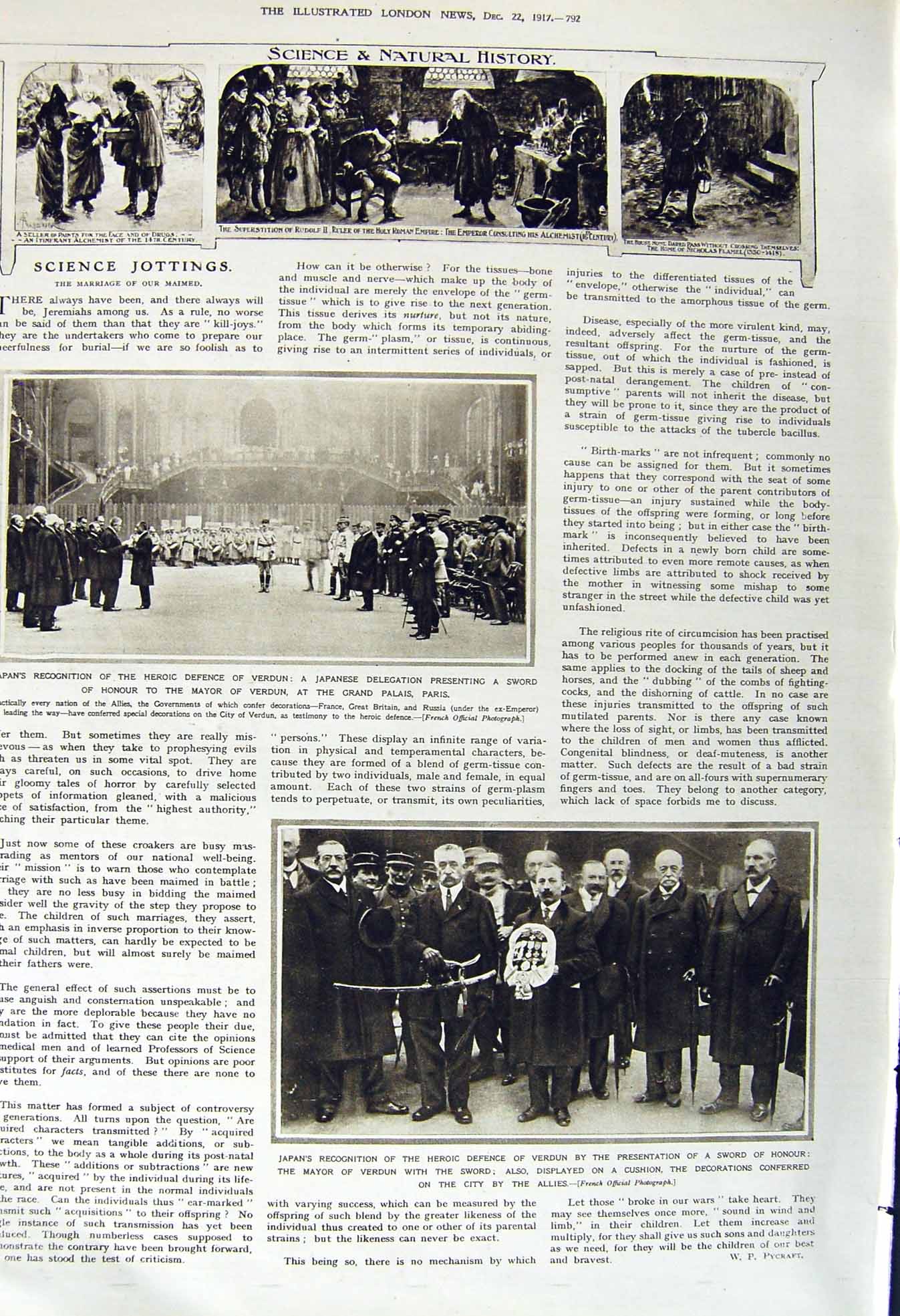 Old Vintage Print 1917 Science Natural History Japan Verdun Sword Paris 20th