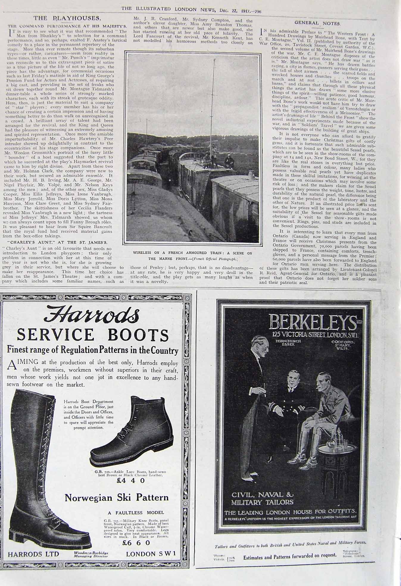 Old Vintage Print 1917 Wireless French Armoured Train War Marne Harrods 20th